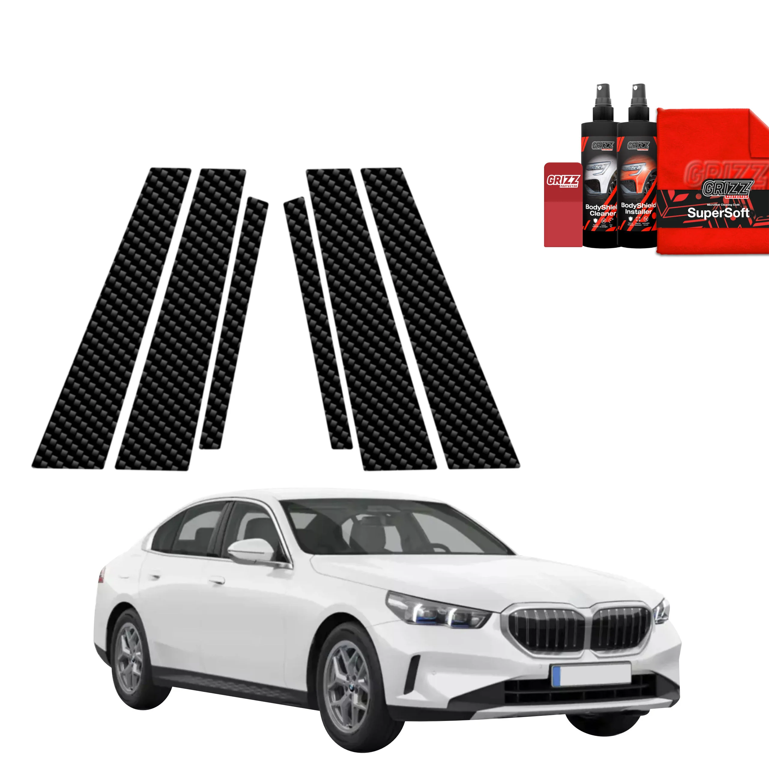 6in1 Kohlenstoff Schutzfolie fĂŒr B-C-SĂ€ule - BMW 5 Sedan G60 520i (2024-2026)