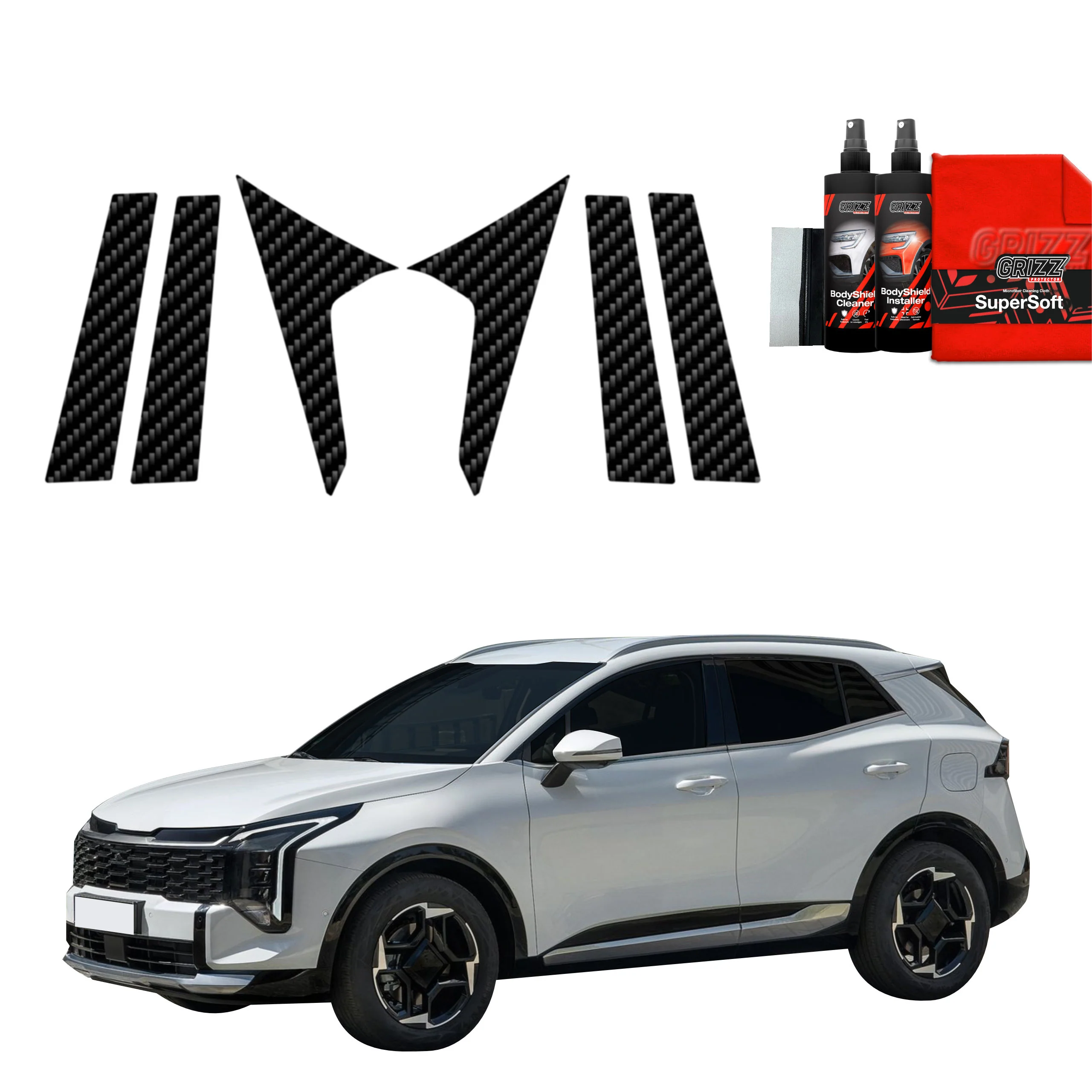 6in1 Kohlenstoff Schutzfolie fĂŒr B-C-SĂ€ule - Kia Sportage 5 Facelift (2025-2026)