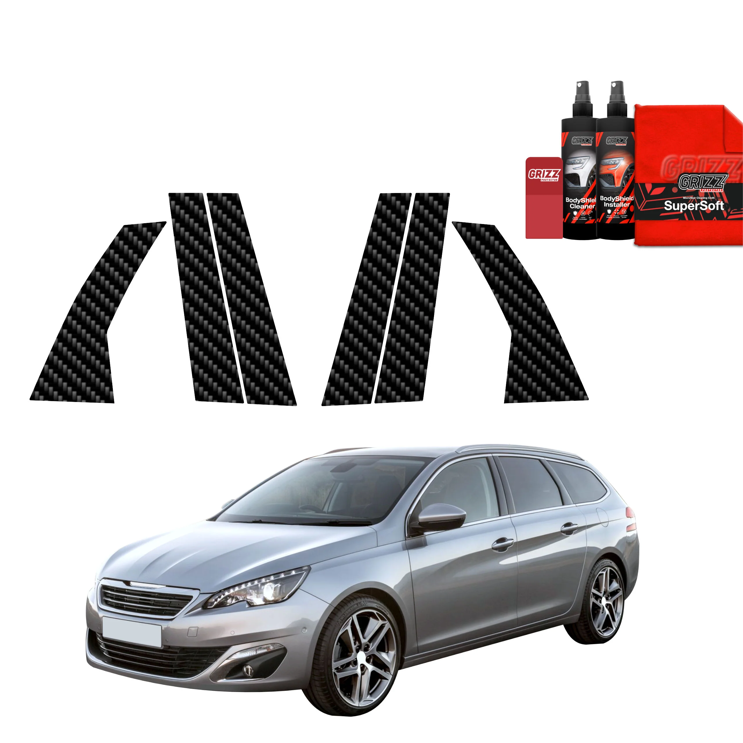 6in1 Kohlenstoff Schutzfolie für B-C-Säule - Peugeot 308 Kombi (2013-2021)