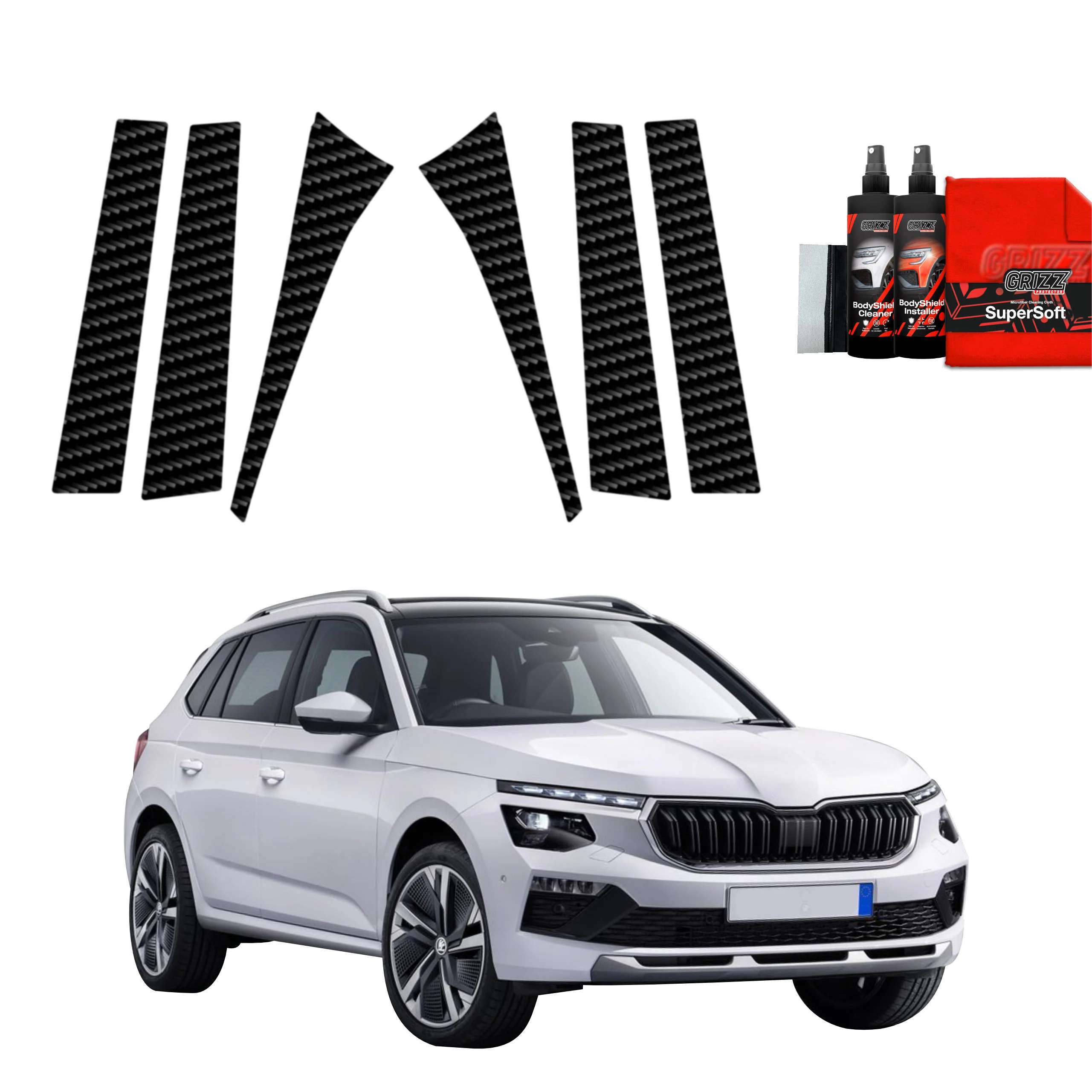6in1 Kohlenstoff Schutzfolie fĂŒr B-C-SĂ€ule - Skoda Kamiq (2019-2025)