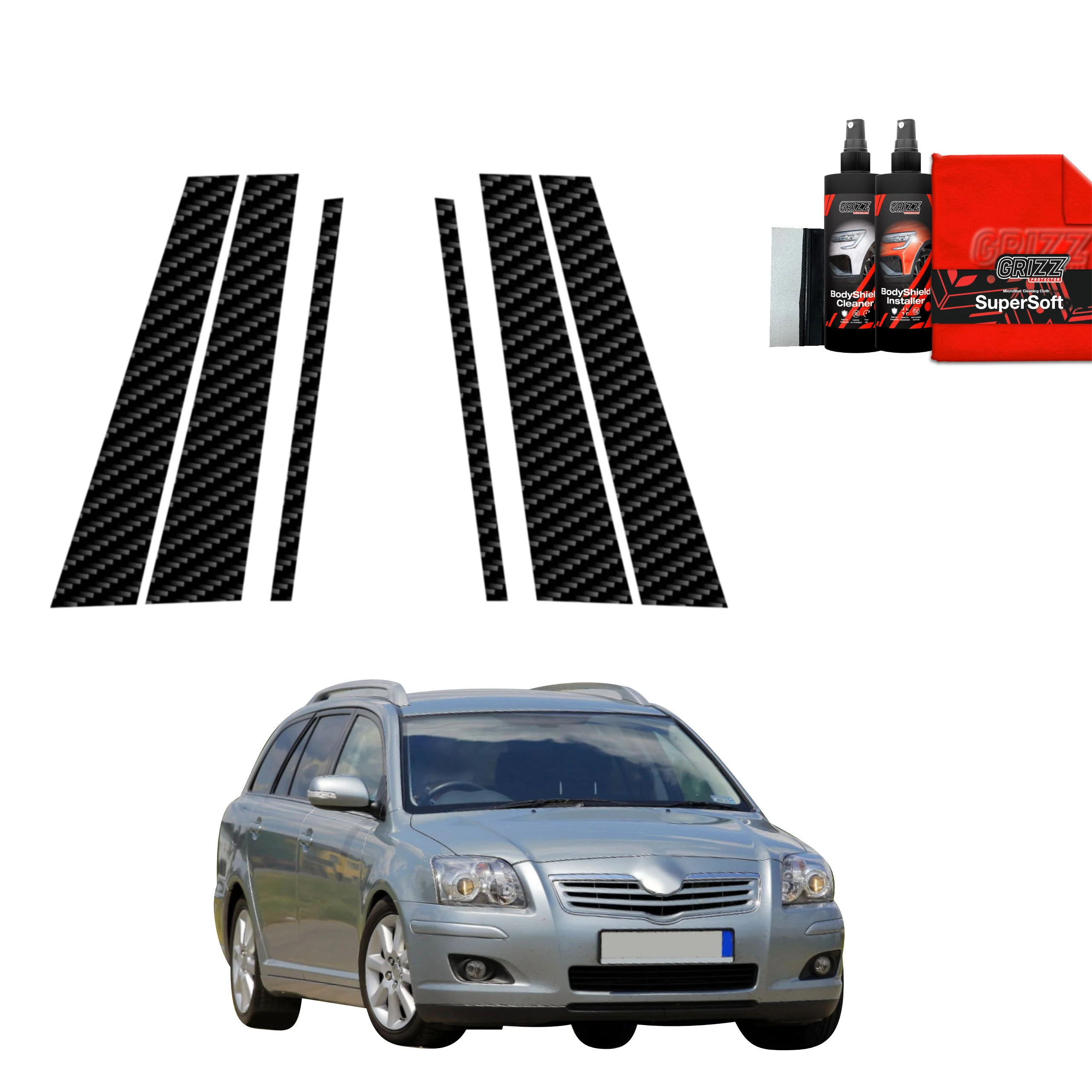 6in1 Kohlenstoff Schutzfolie für B-C-Säule - Toyota Avensis Kombi (2003-2009)