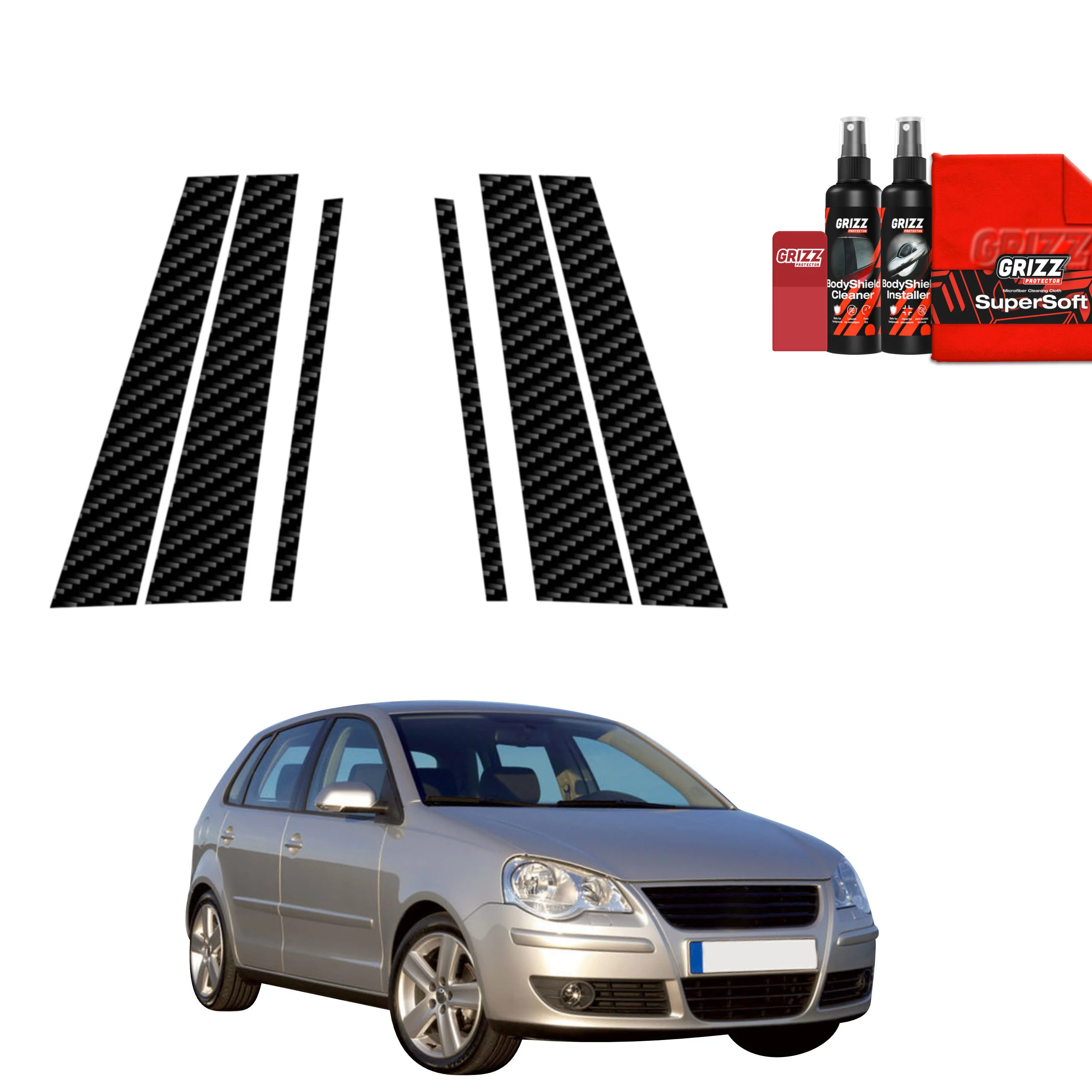 6in1 Kohlenstoff Schutzfolie für B-C-Säule - Volkswagen Polo Hatchback 5D (2001-2009)