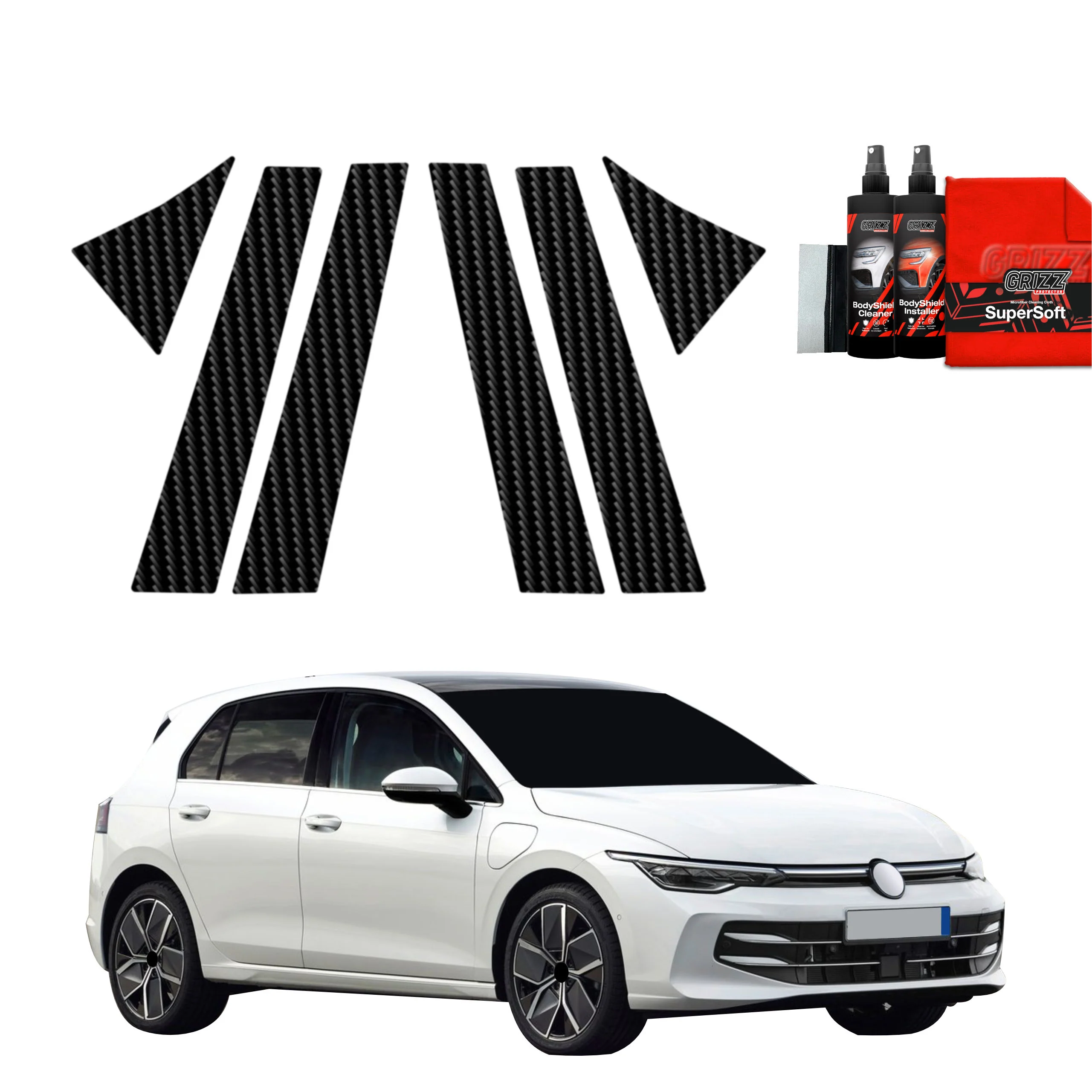 6in1 Kohlenstoff Schutzfolie für B-C-Säule - Volkswagen VW Golf 8 Hatchback (2024-2026)