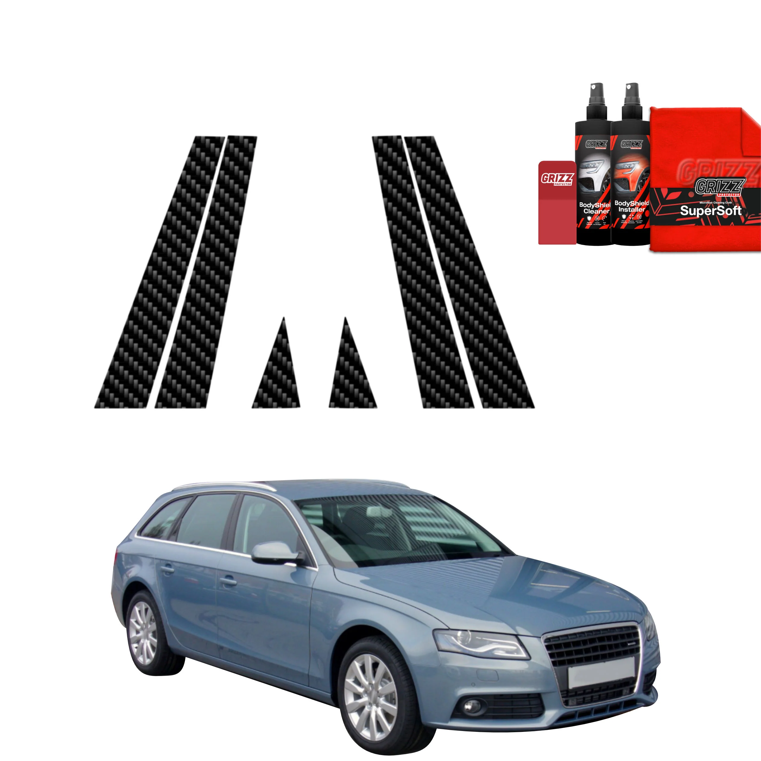 6in1 Kohlenstoff Schutzfolie für B-C-Säule - Audi A4 B8 Avant (2007-2011)