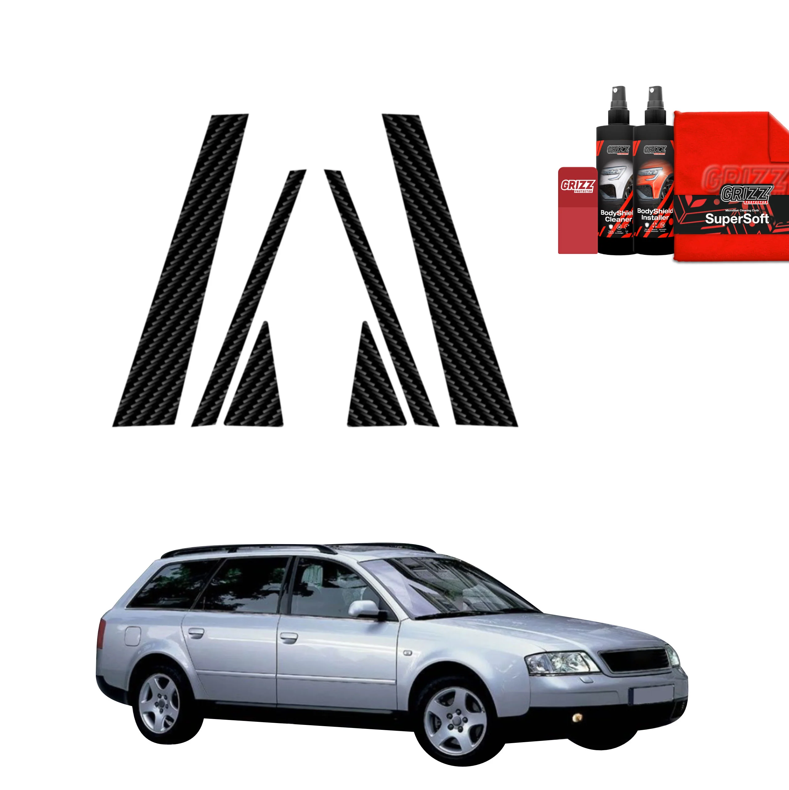 6in1 Kohlenstoff Schutzfolie für B-C Säule - Audi A6 C5 Avant (1998-2004)