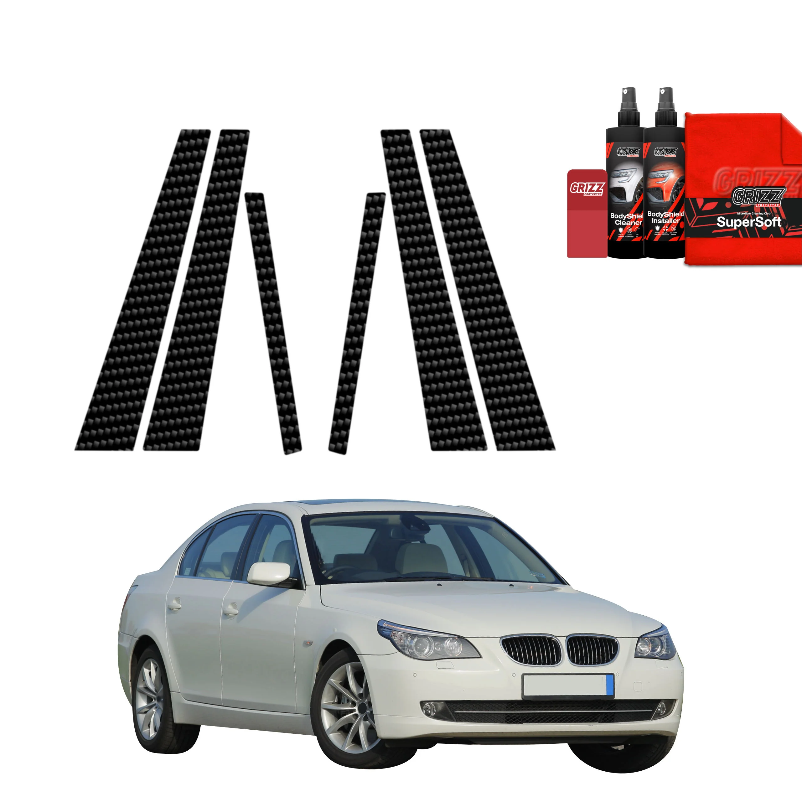 6in1 Kohlenstoff Schutzfolie für B-C-Säule - BMW 5 E60 Sedan 4D (2007-2010)