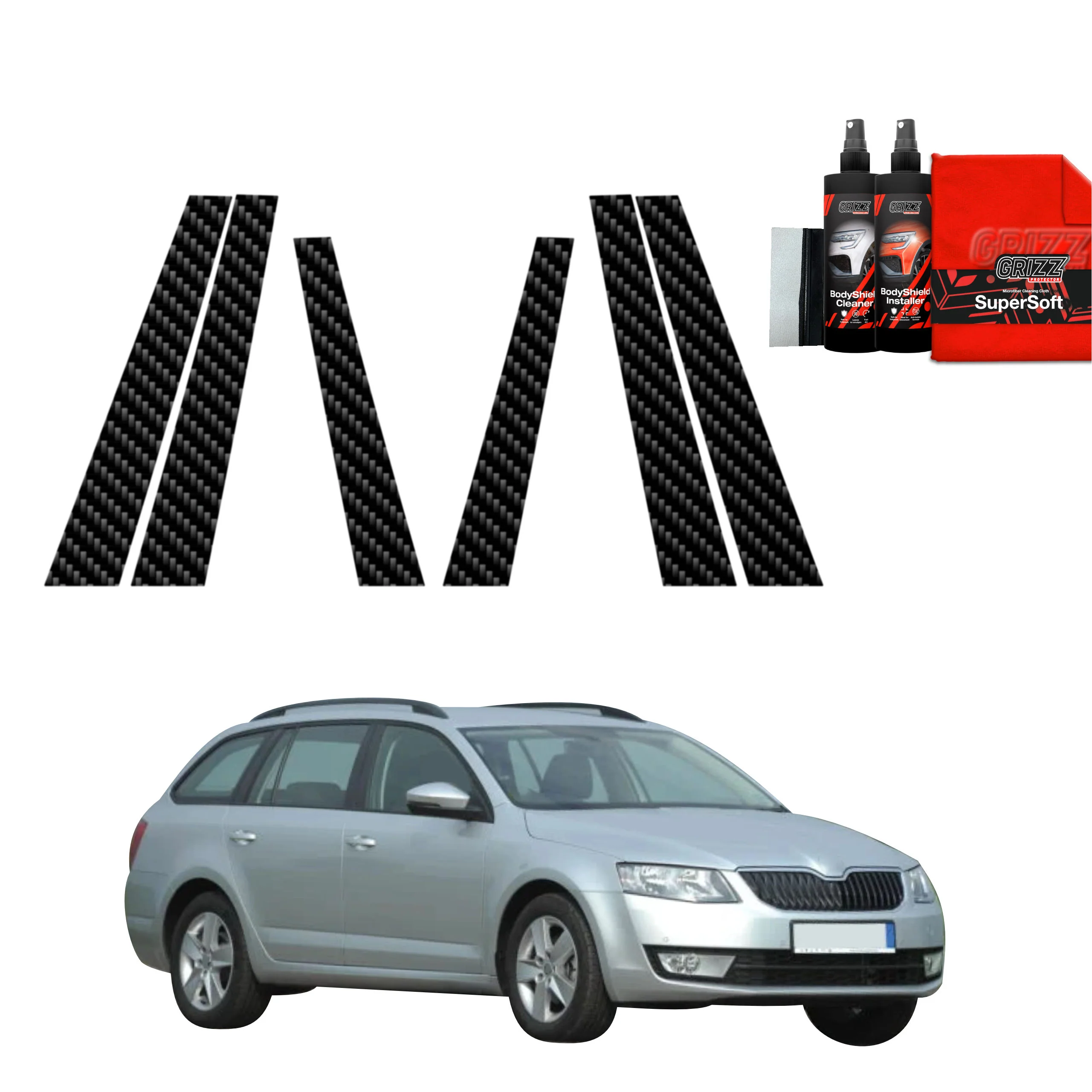 6in1 Kohlenstoff Schutzfolie für B-C-Säule - Skoda Octavia 3 Kombi 5D (2017-2020)