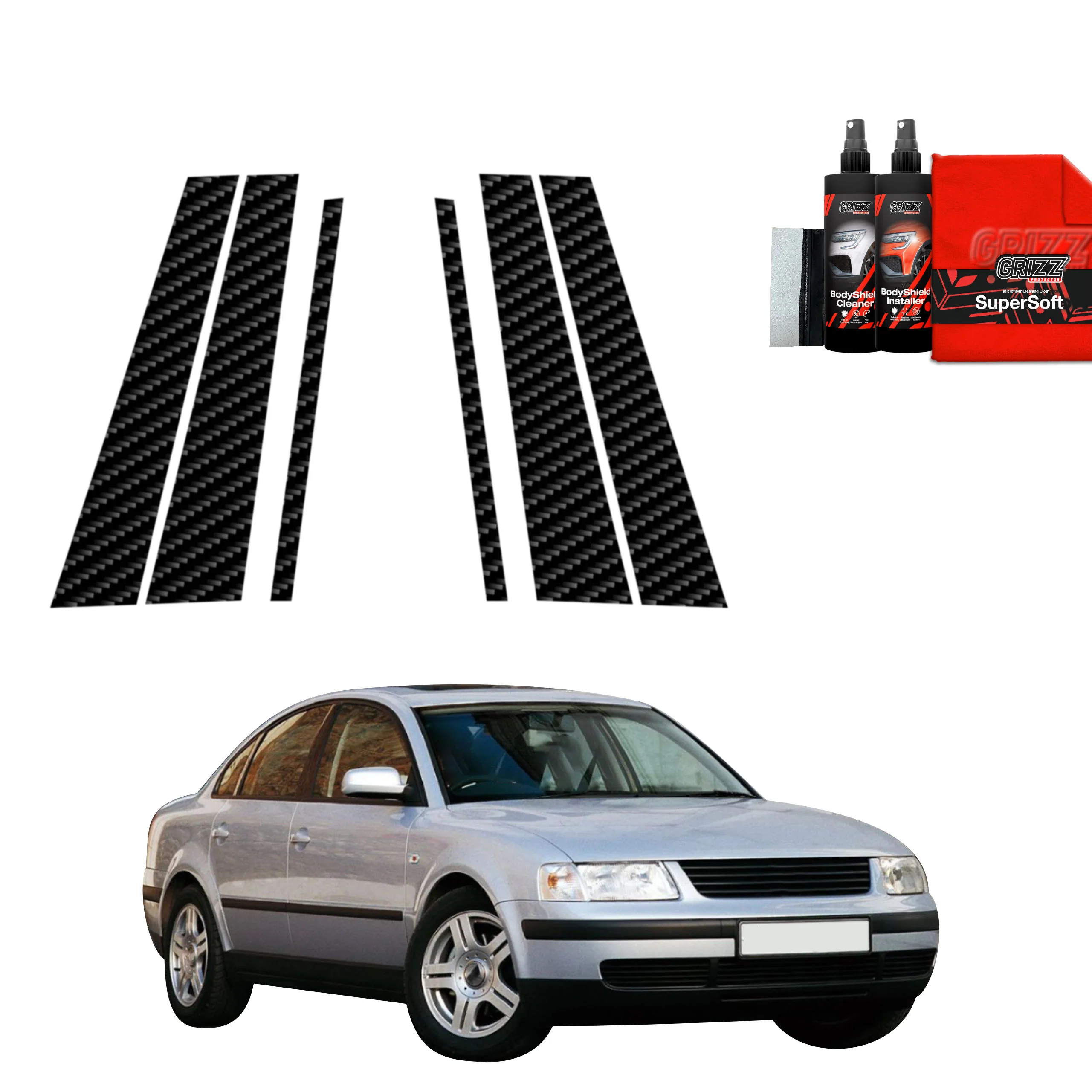 6in1 Kohlenstoff Schutzfolie fĂŒr B-C-SĂ€ule - Volkswagen Passat B5 Sedan (1996-2000)
