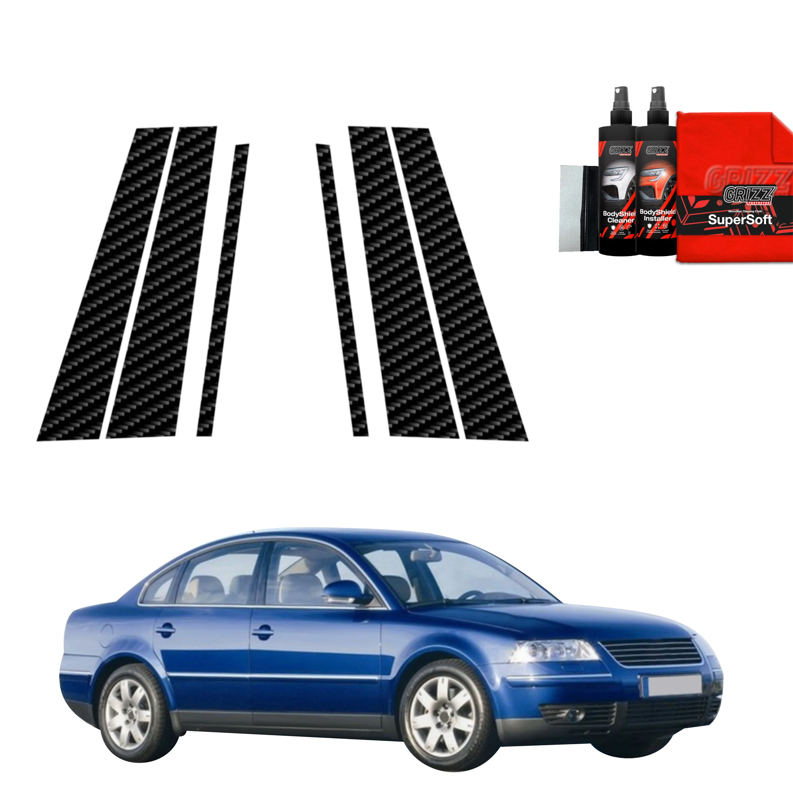 6in1 Kohlenstoff Schutzfolie für B-Säule - Volkswagen Passat B5 Sedan Facelifting (2000-2005)