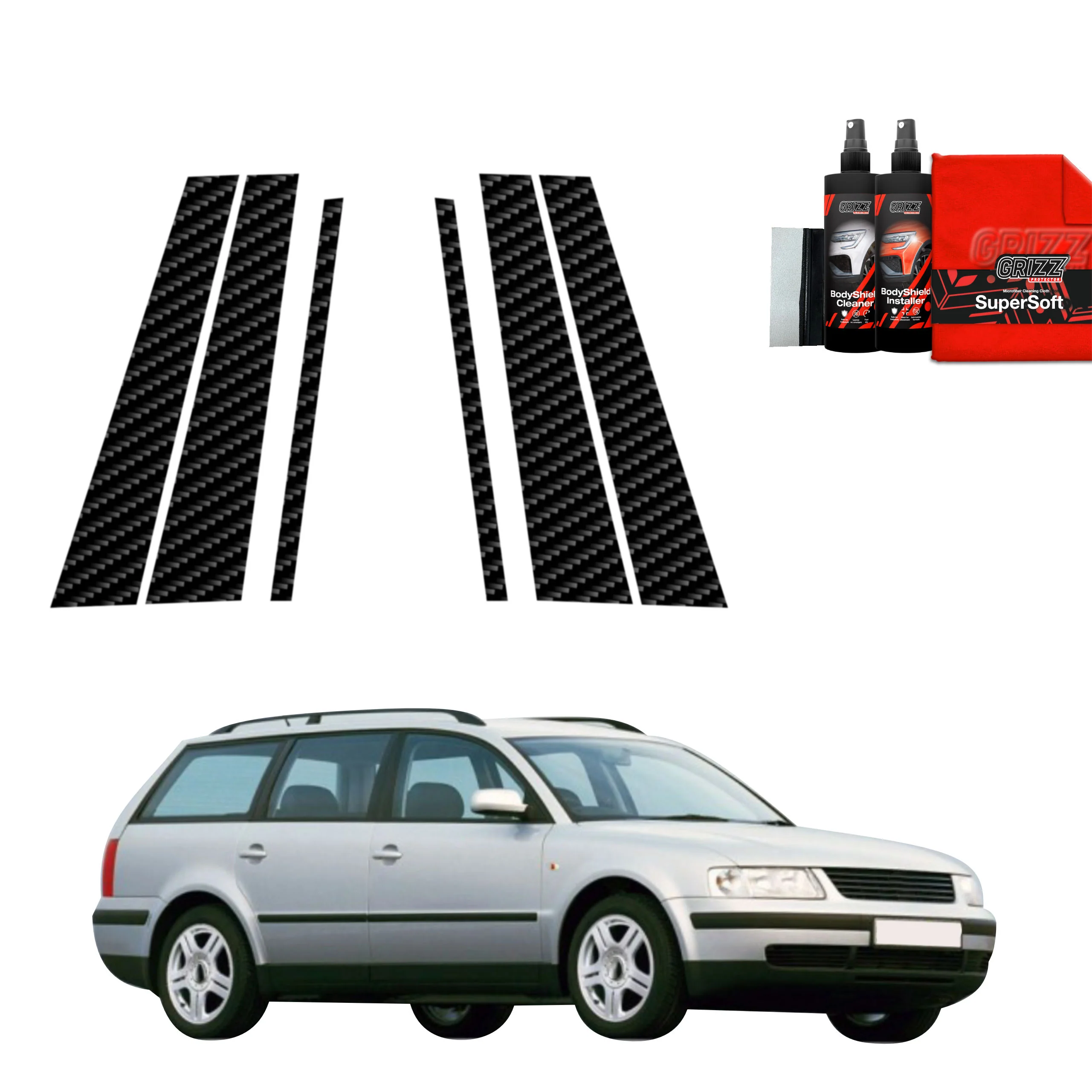 6in1 Kohlenstoff Schutzfolie für B-C-Säule - Volkswagen Passat B5 Variant (1996-2000)