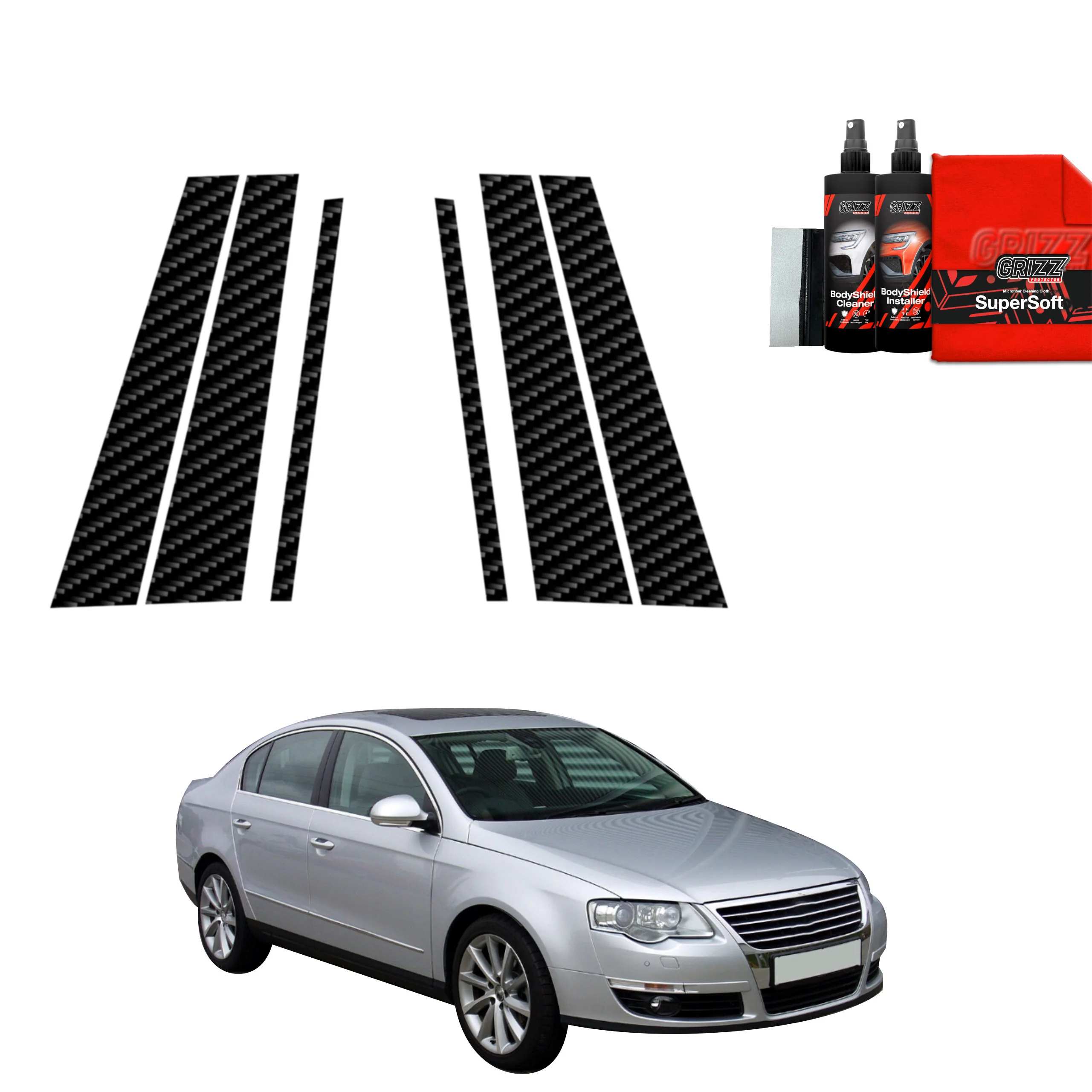 6in1 Kohlenstoff Schutzfolie fĂŒr B-C-SĂ€ule - Volkswagen Passat B6 Sedan (2005-2010)