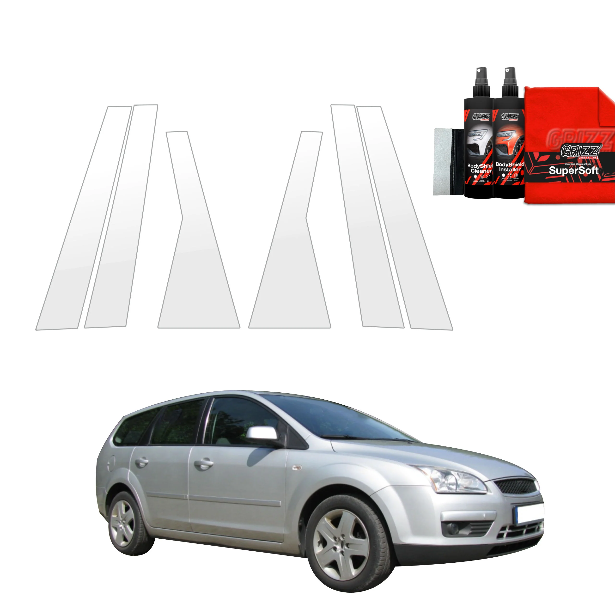 6in1 Schutzfolie für A-B-C-Säule - Ford Focus Mk2 Kombi (2004-2007)