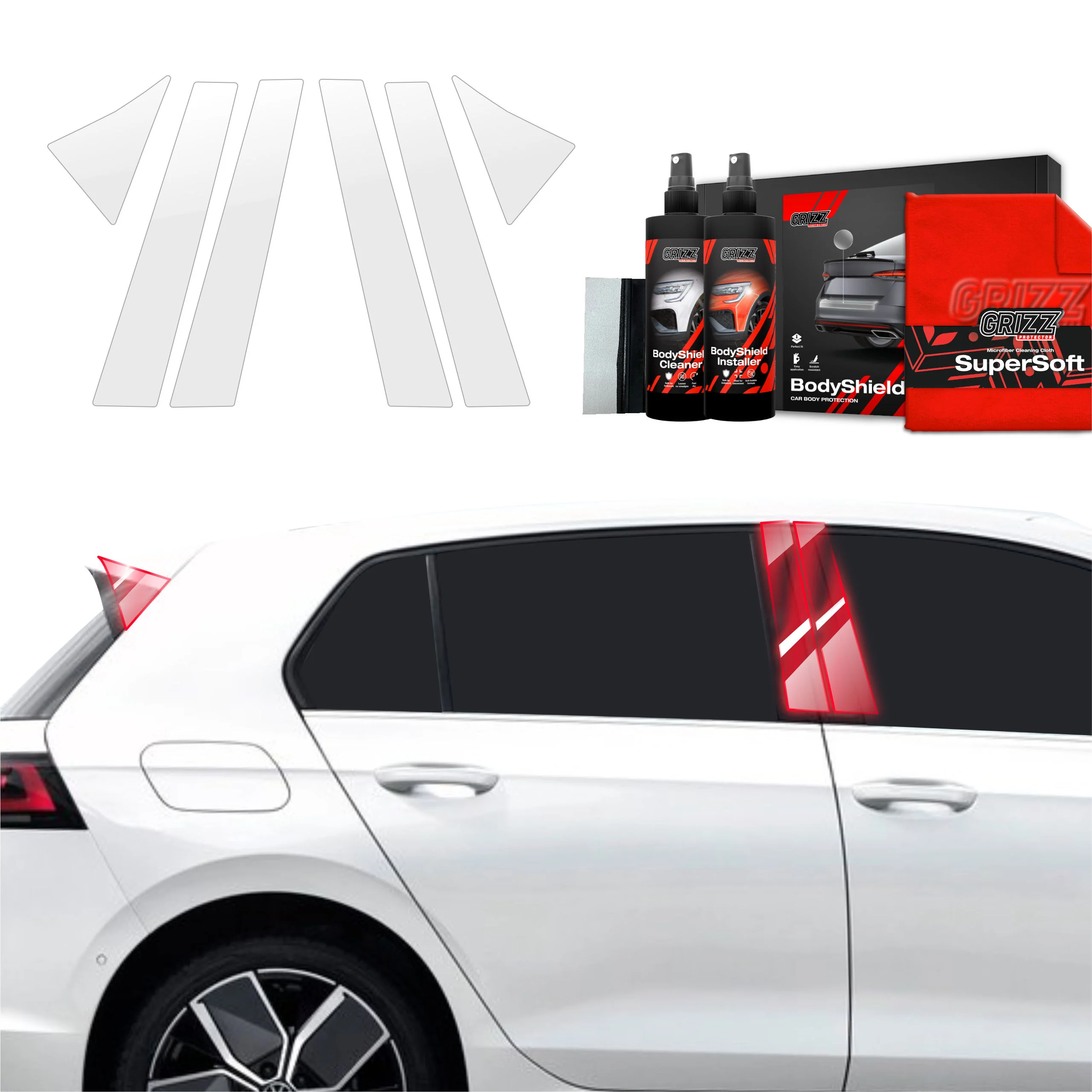 6in1 Schutzfolie für B-C-Säule - Volkswagen VW Golf 8 Hatchback (2024-2026)