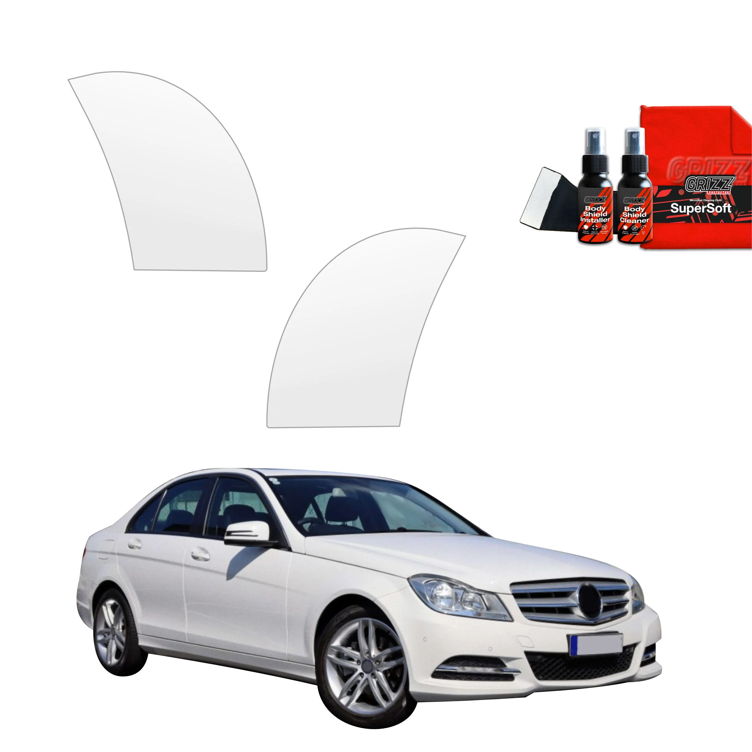 6in1 Schutzfolie für hinteren & vorderen Seitenschwelle - Mercedes Benz C Klasse W204 Sedan Facelifting (2011-2014)