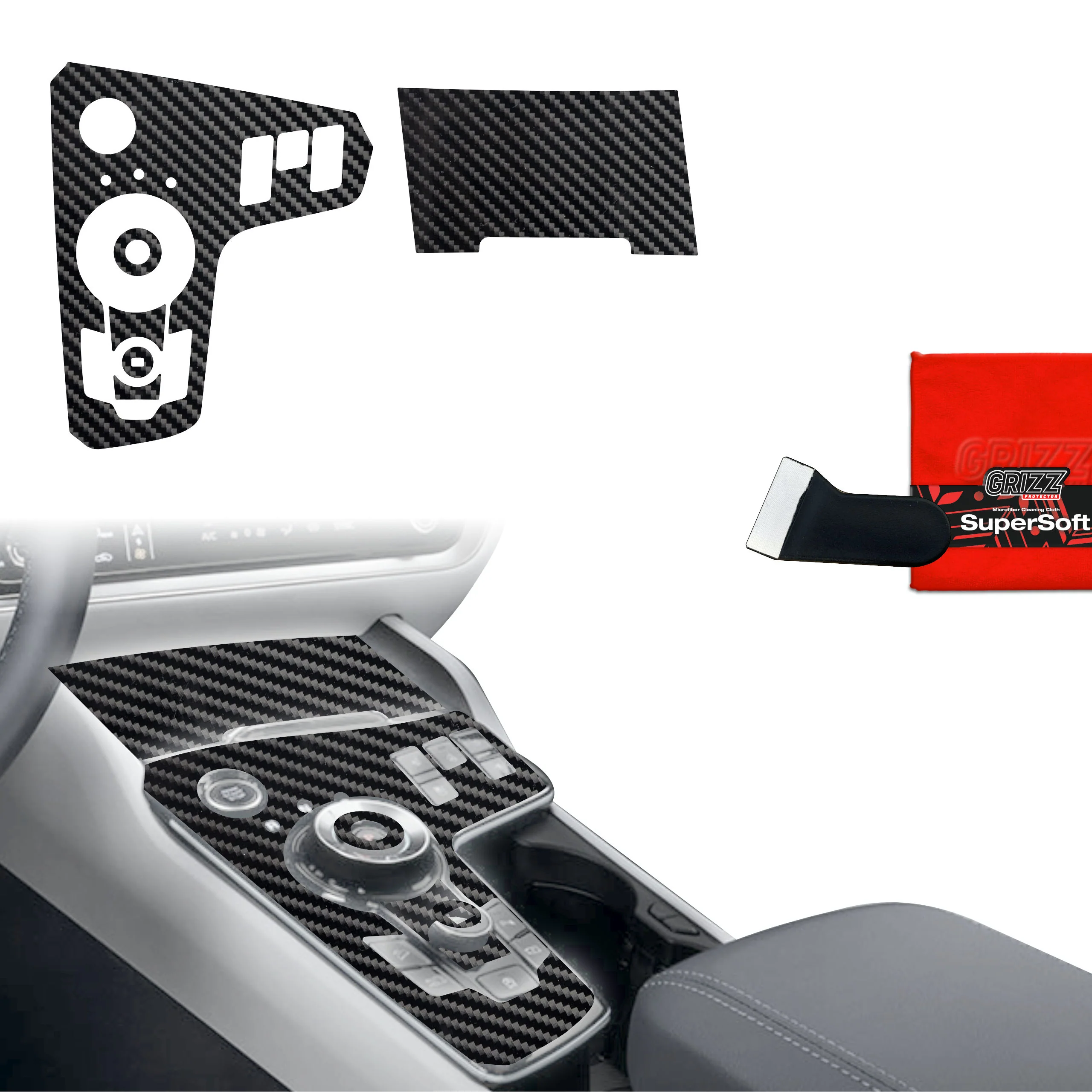 6in1 Schutzfolien für Mittelkonsole - Kia Sportage 5 Keyless (2021-2024) Carbon Optik Glanz
