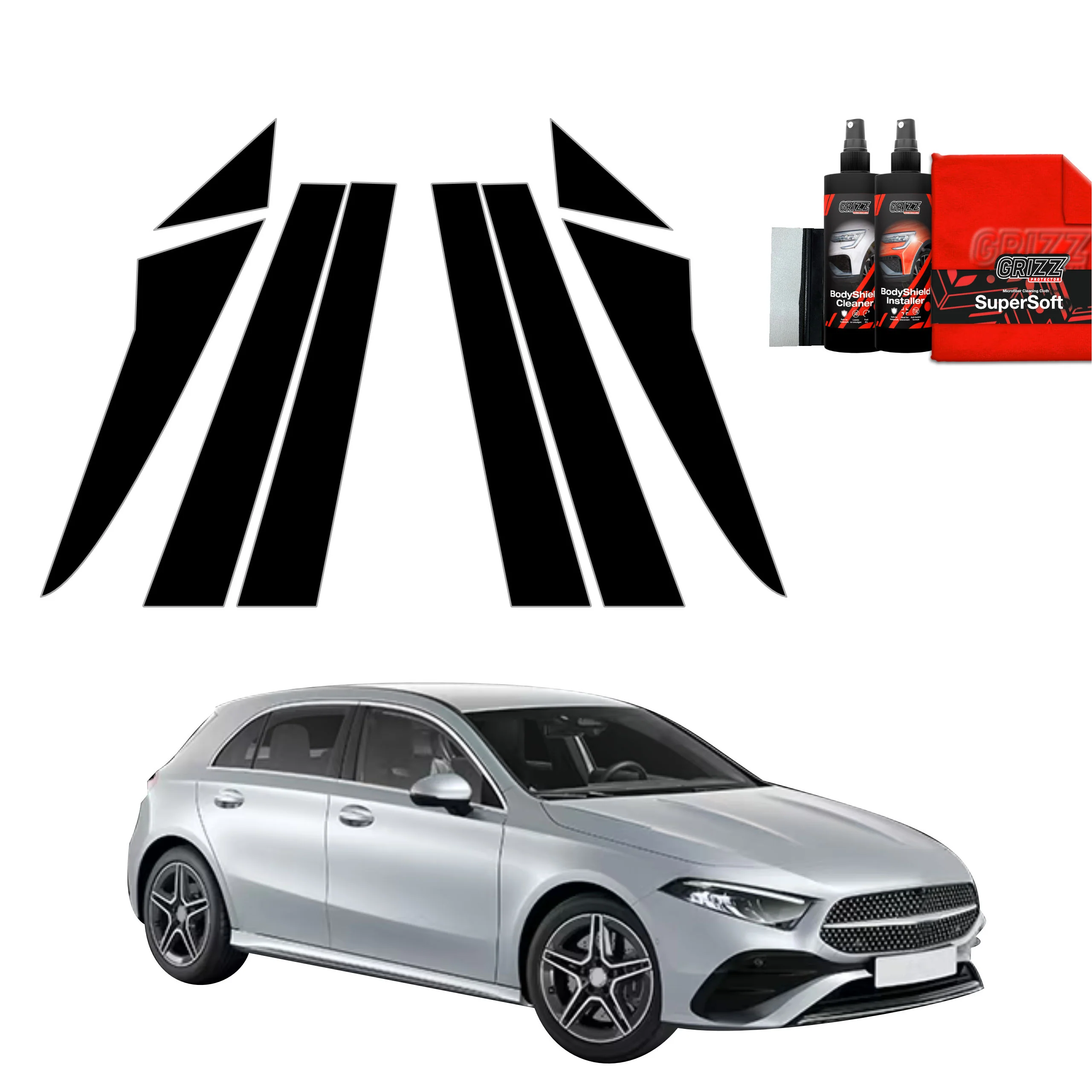 6in1 Schwarze schutzfolie für A-B-C-Säule - Mercedes A Klasse W177 (2018-2026)