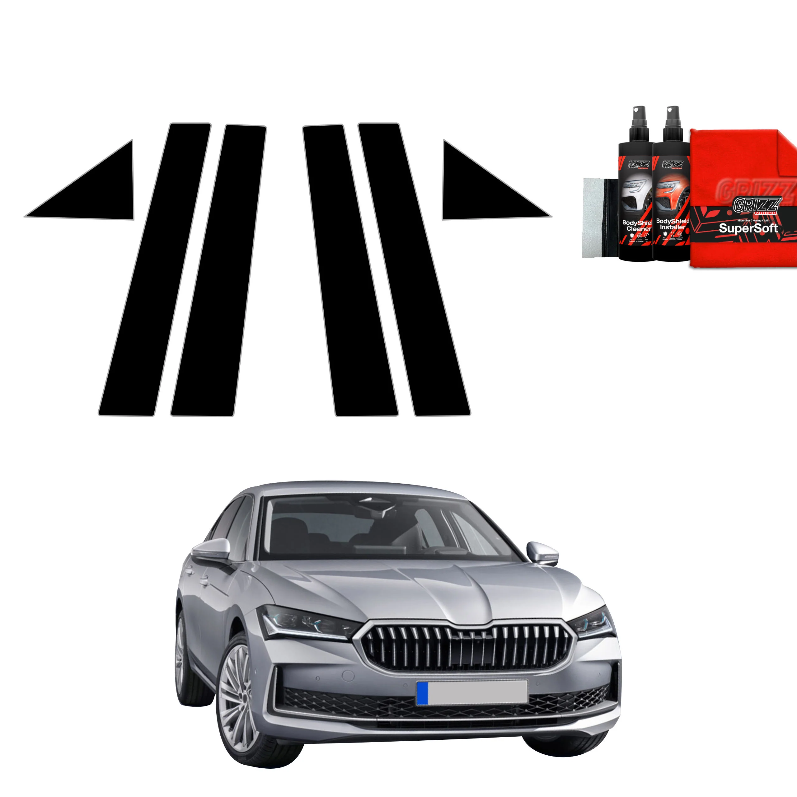 6in1 Schwarze schutzfolie fĂŒr A-B-SĂ€ule - Skoda Superb 4 Liftback (2024-2026)