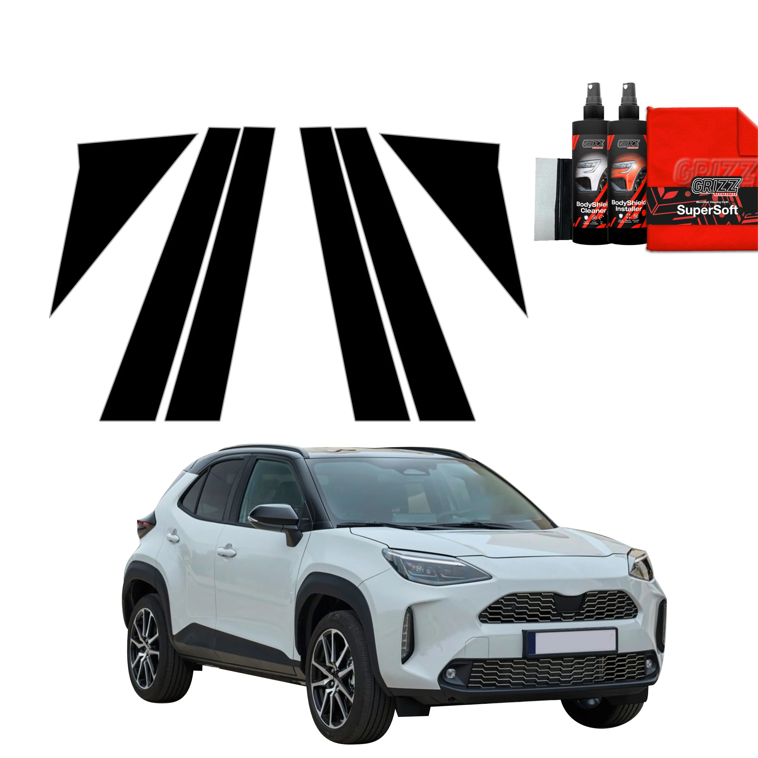 6in1 Schwarze schutzfolie für A-B-Säule - Toyota Yaris Cross (2021-2026)