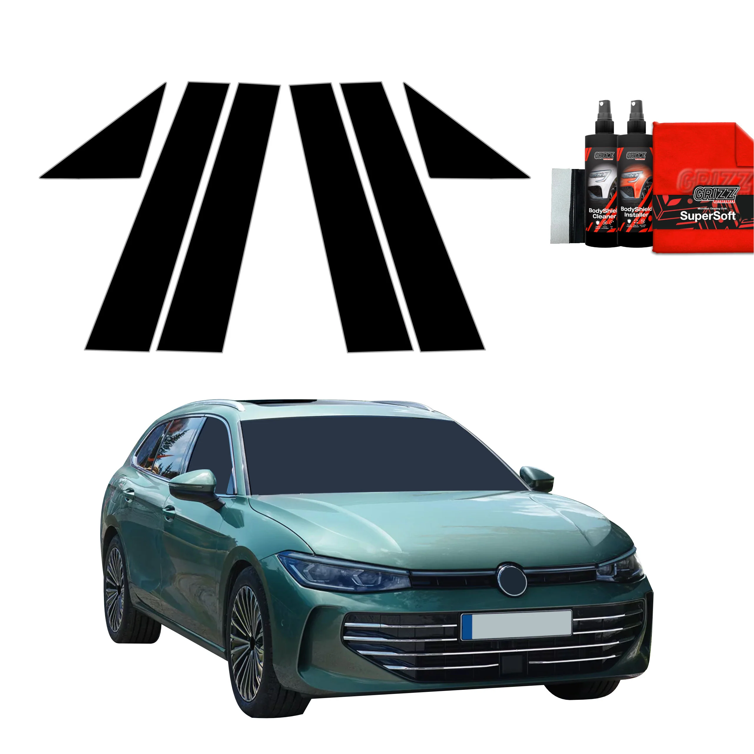 6in1 Schwarze schutzfolie für A-B-Säule - Volkswagen VW Passat B9 (2024-2026)
