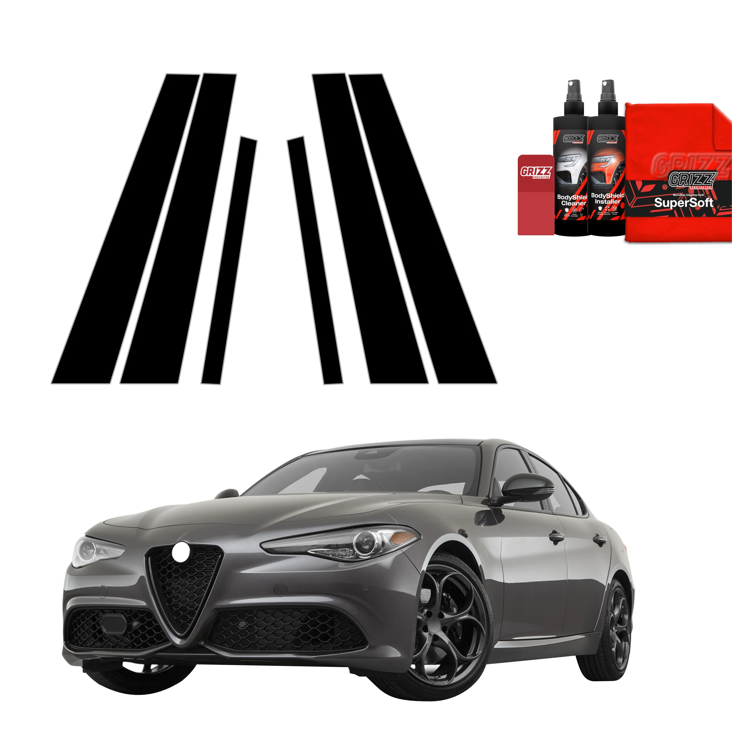6in1 Schwarze schutzfolie fĂŒr B-C-SĂ€ule - Alfa Romeo Giulia (2023-2026)