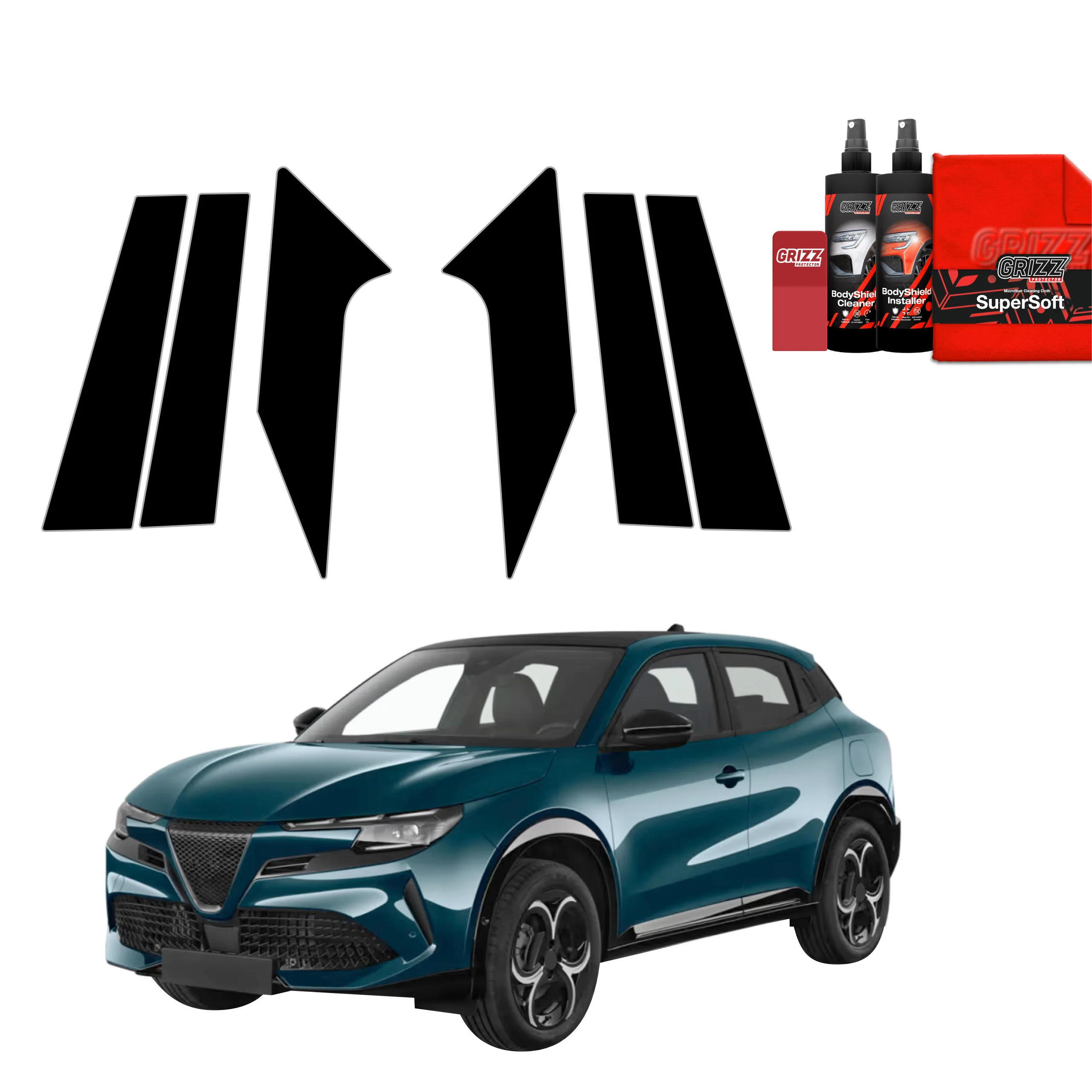 6in1 Schwarze schutzfolie für B-C-Säule - Alfa Romeo Junior (2024-2026)