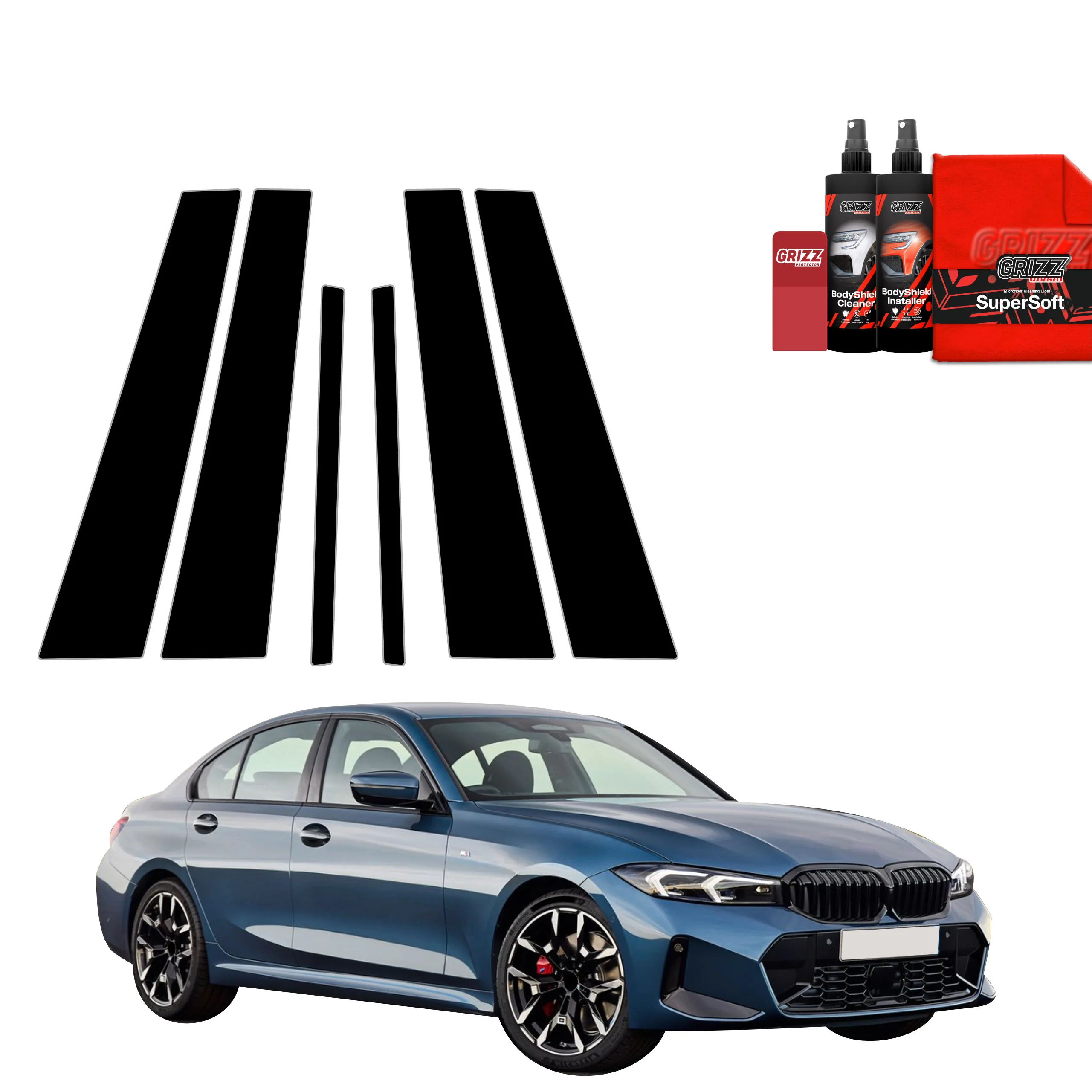 6in1 Schwarze schutzfolie für B-C-Säule - BMW 3 Sedan (2025-2026)