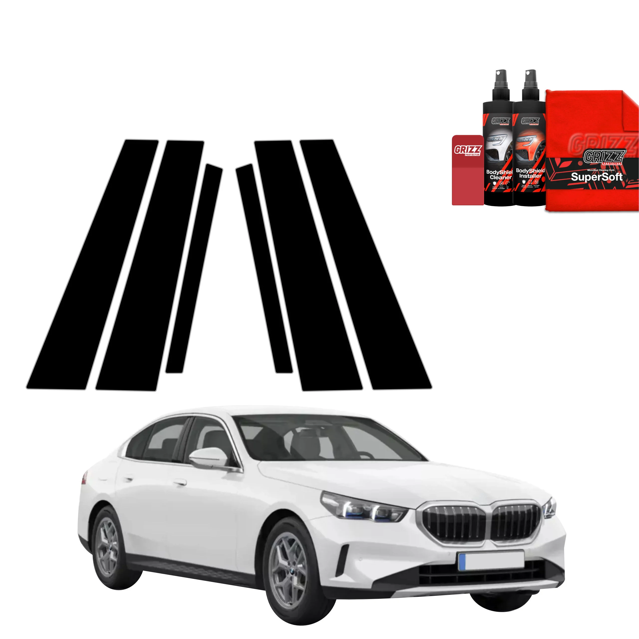 6in1 Schwarze schutzfolie für B-C-Säule - BMW 5 Sedan G60 520i (2024-2026)