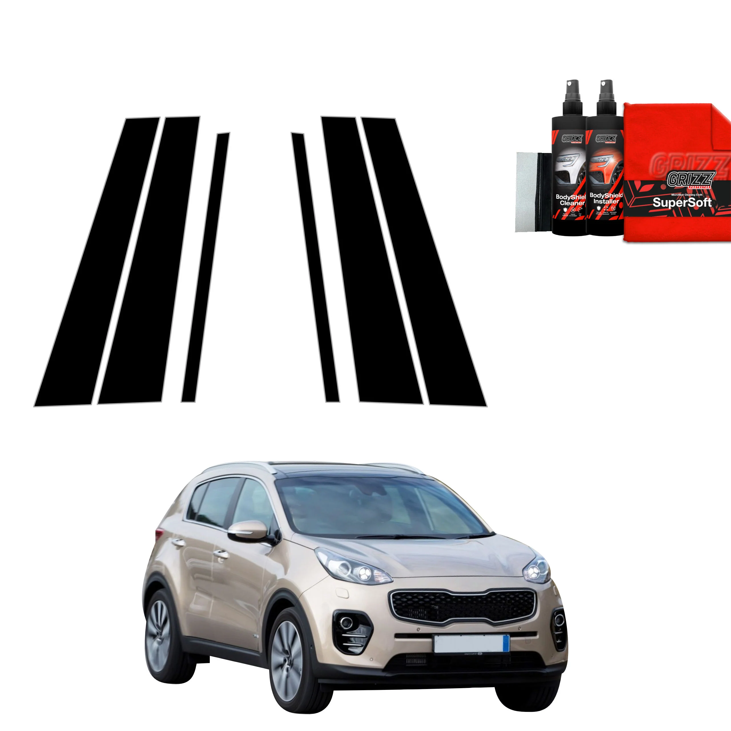 6in1 Schwarze Schutzfolie fĂŒr B-C-SĂ€ule - Kia Sportage 4 (2018-2021)