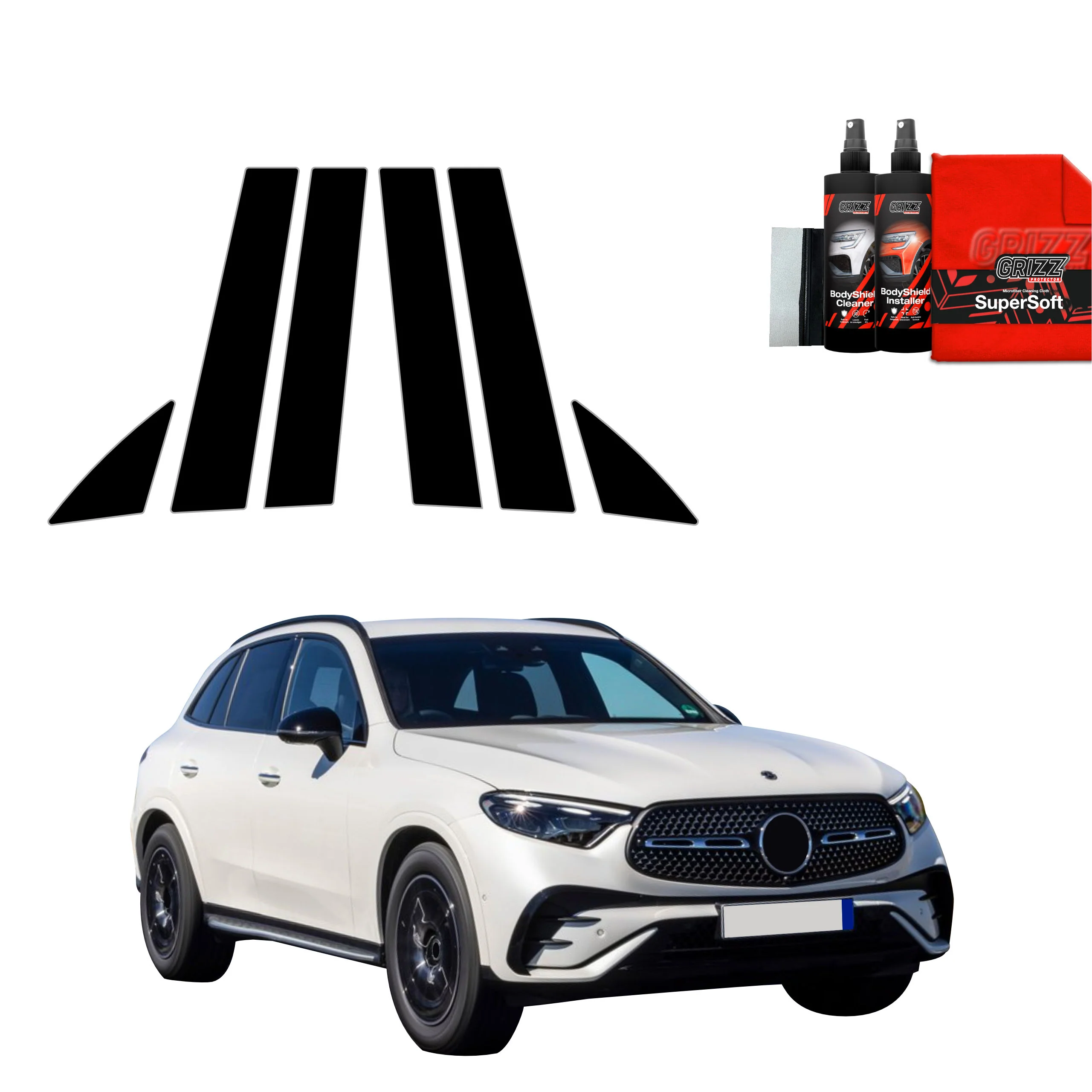 6in1 Schwarze schutzfolie für B-C-Säule - Mercedes-Benz GLC C254 (2023-2026)