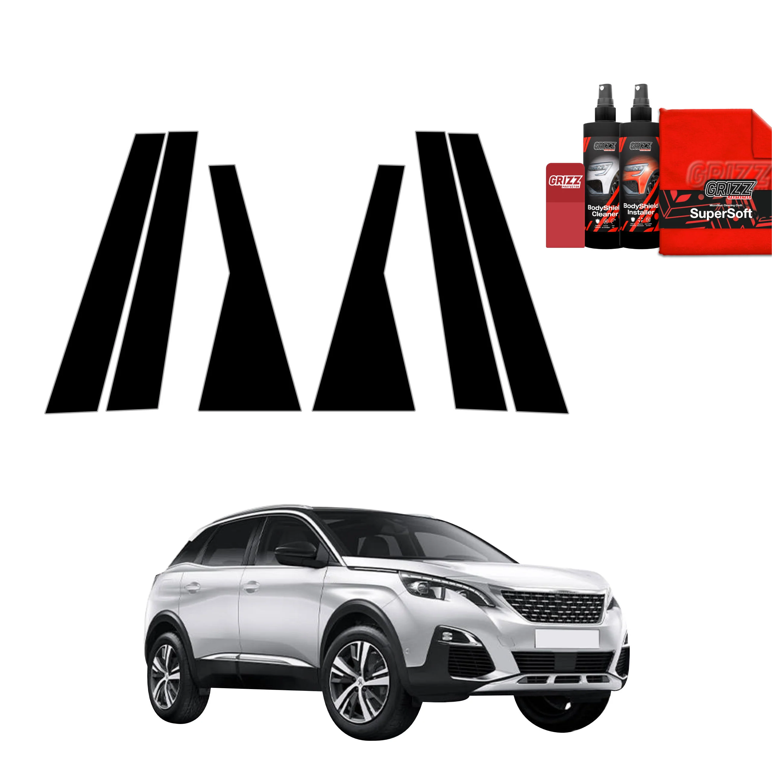 6in1 Schwarze schutzfolie fĂŒr B-C-SĂ€ule - Peugeot 3008 (2016-2024)