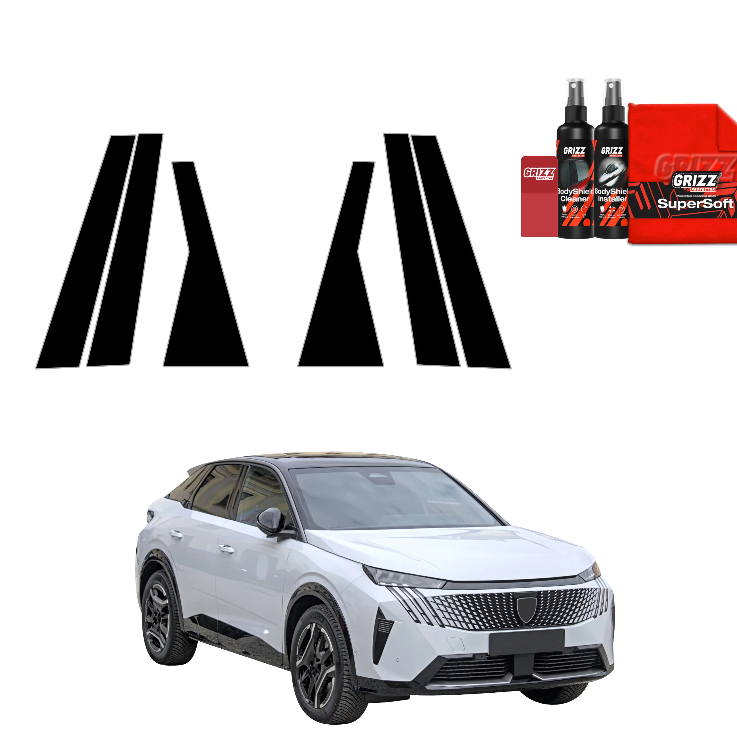 6in1 Schwarze schutzfolie für B-C-Säule - Peugeot 3008 (2024-2026)