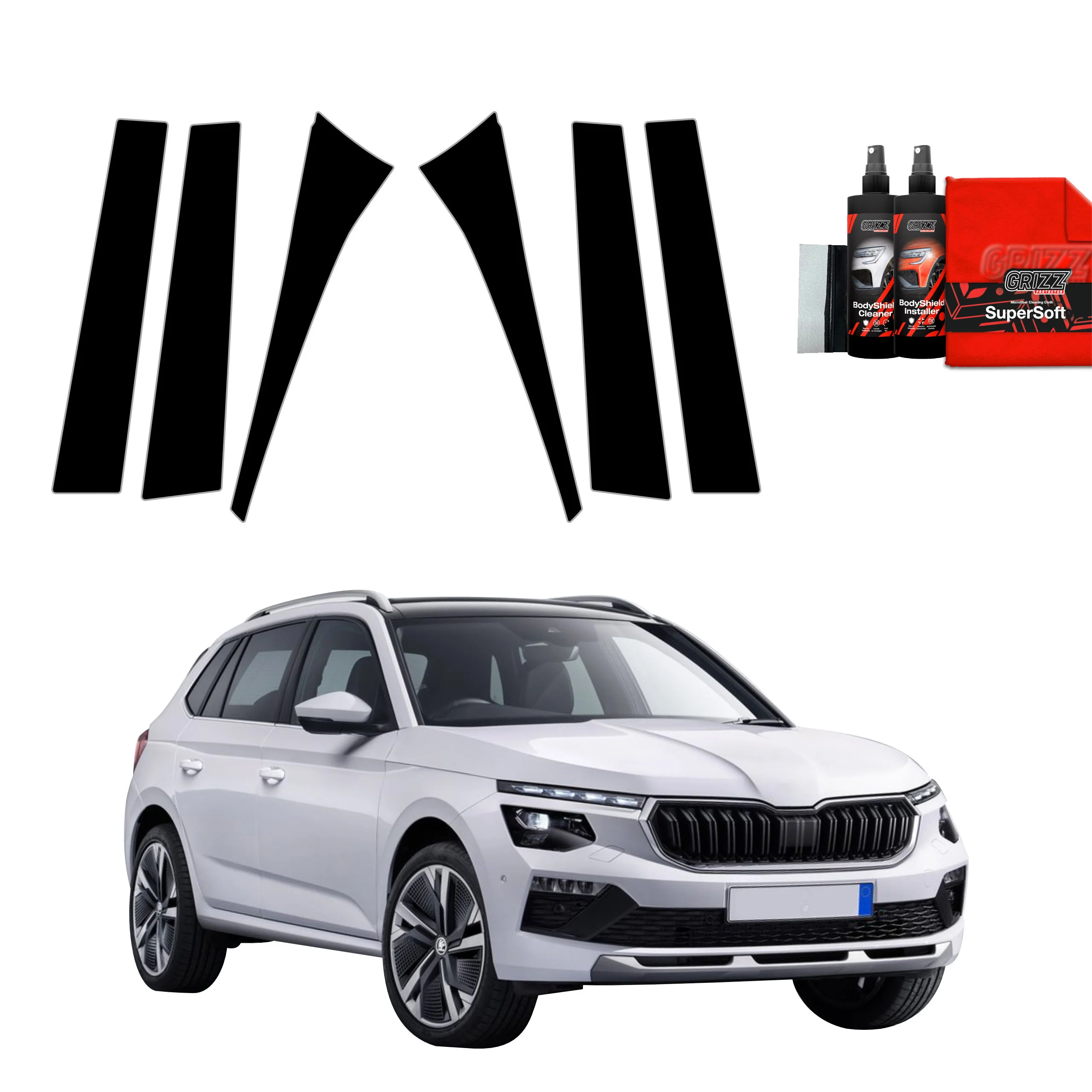 6in1 Schwarze Schutzfolie fĂŒr B-C-SĂ€ule - Skoda Kamiq (2019-2025)