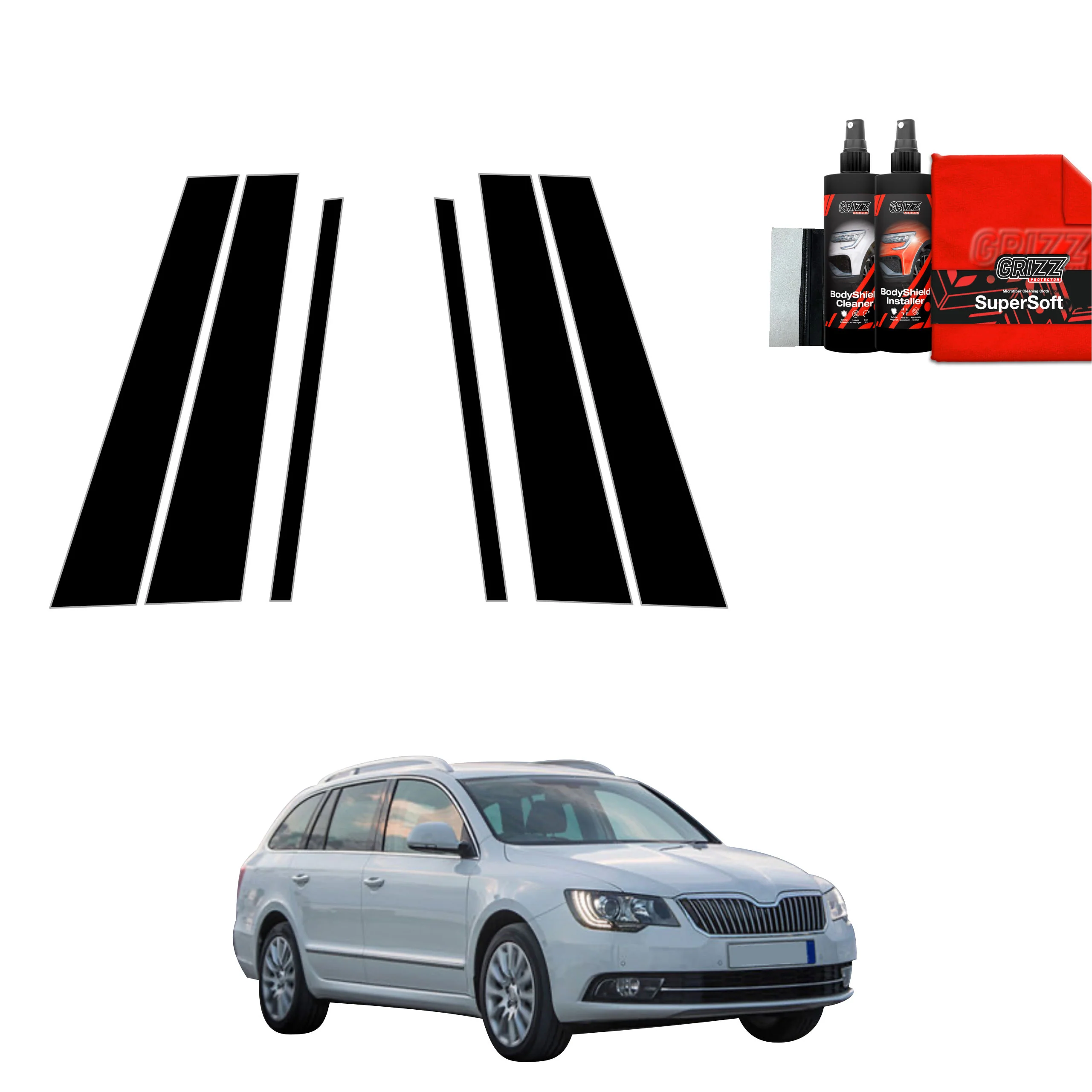 6in1 Schwarze Schutzfolie für B-C-Säule - Skoda Superb 2 Kombi Facelifting (2013-2015)
