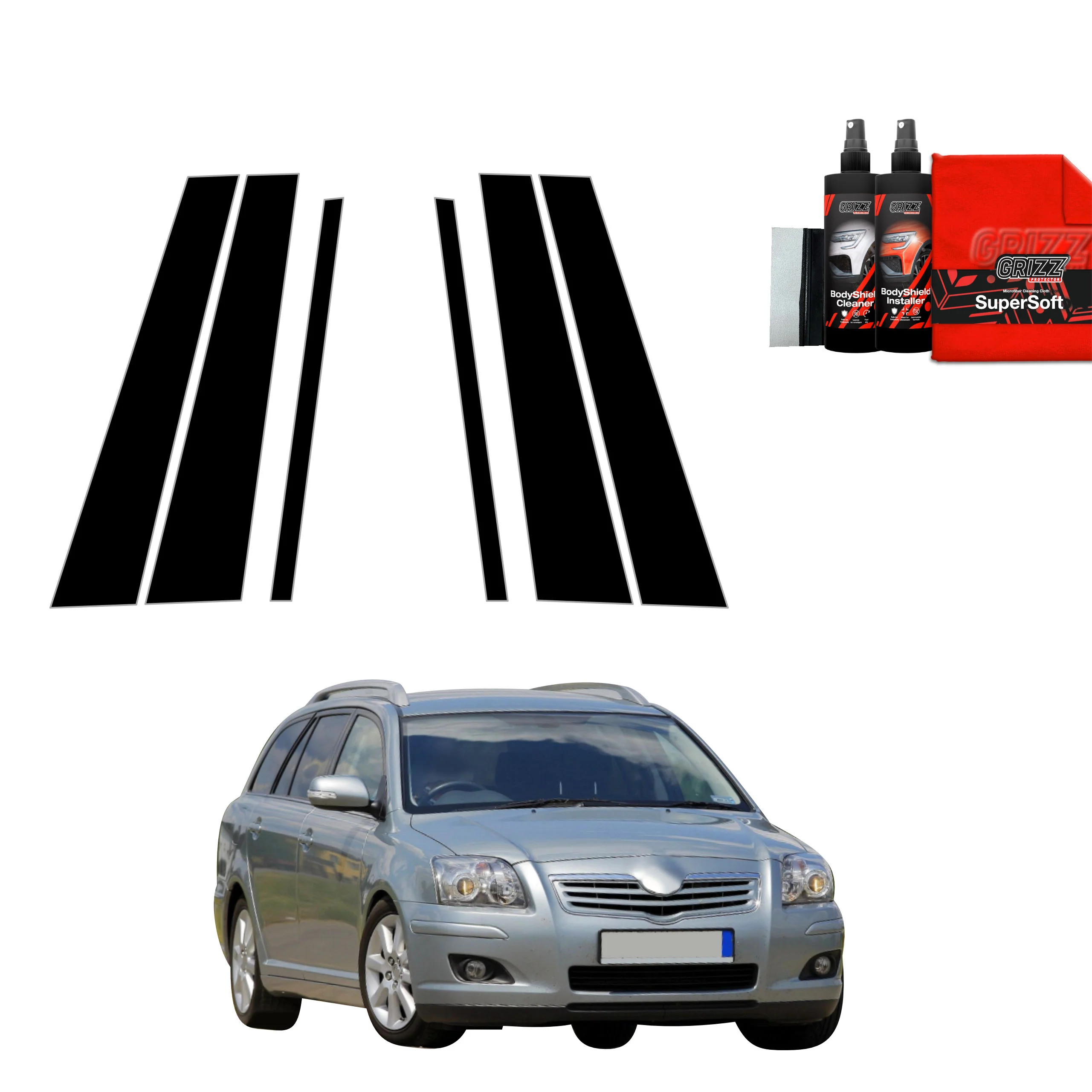 6in1 Schwarze Schutzfolie für B-C-Säule - Toyota Avensis Kombi (2003-2009)