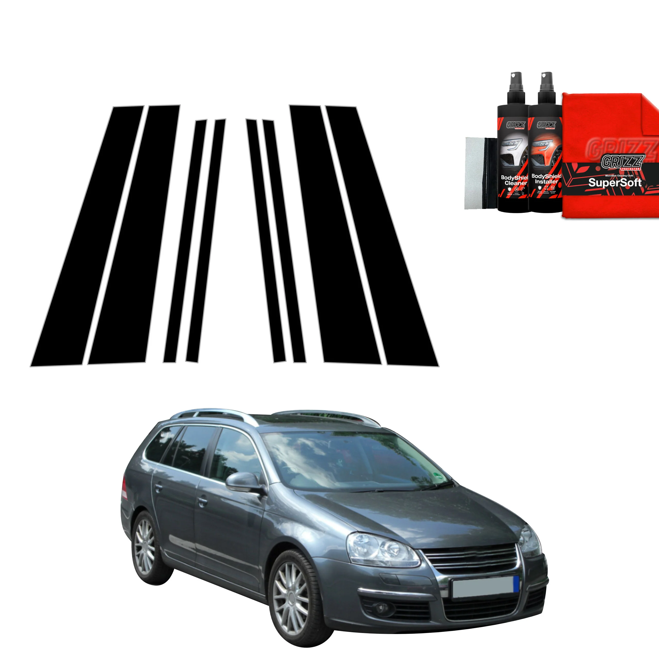 8in1 Schwarze Schutzfolie für B-C-Säule - Volkswagen Golf 5 Variant (2003-2009)