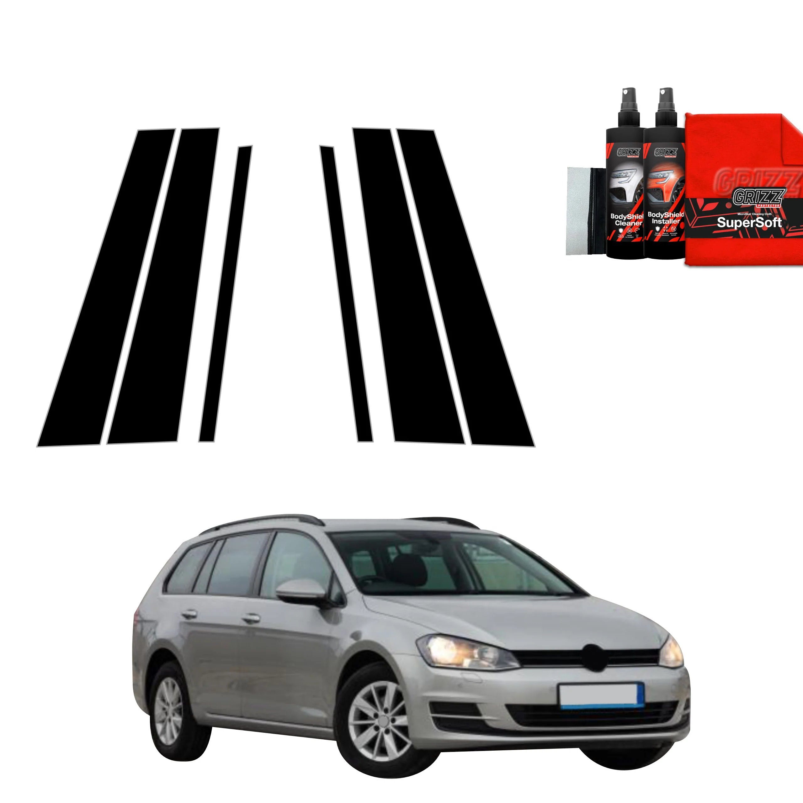 6in1 Schwarze Schutzfolie für B-C-Säule - Volkswagen Golf 7 Variant (2013-2020)