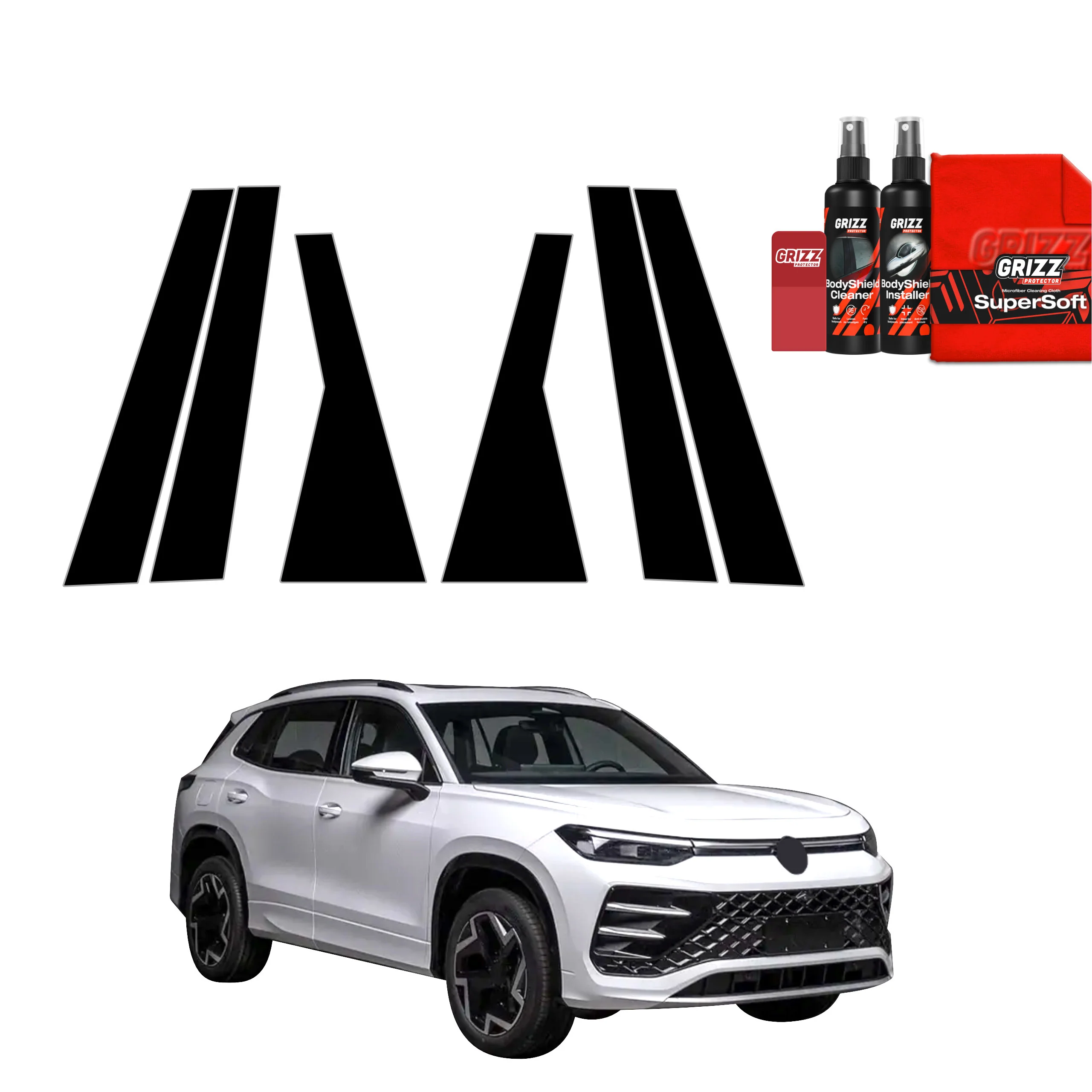 6in1 Schwarze Schutzfolie für B-C-Säule - Volkswagen Tayron (2025-2026)