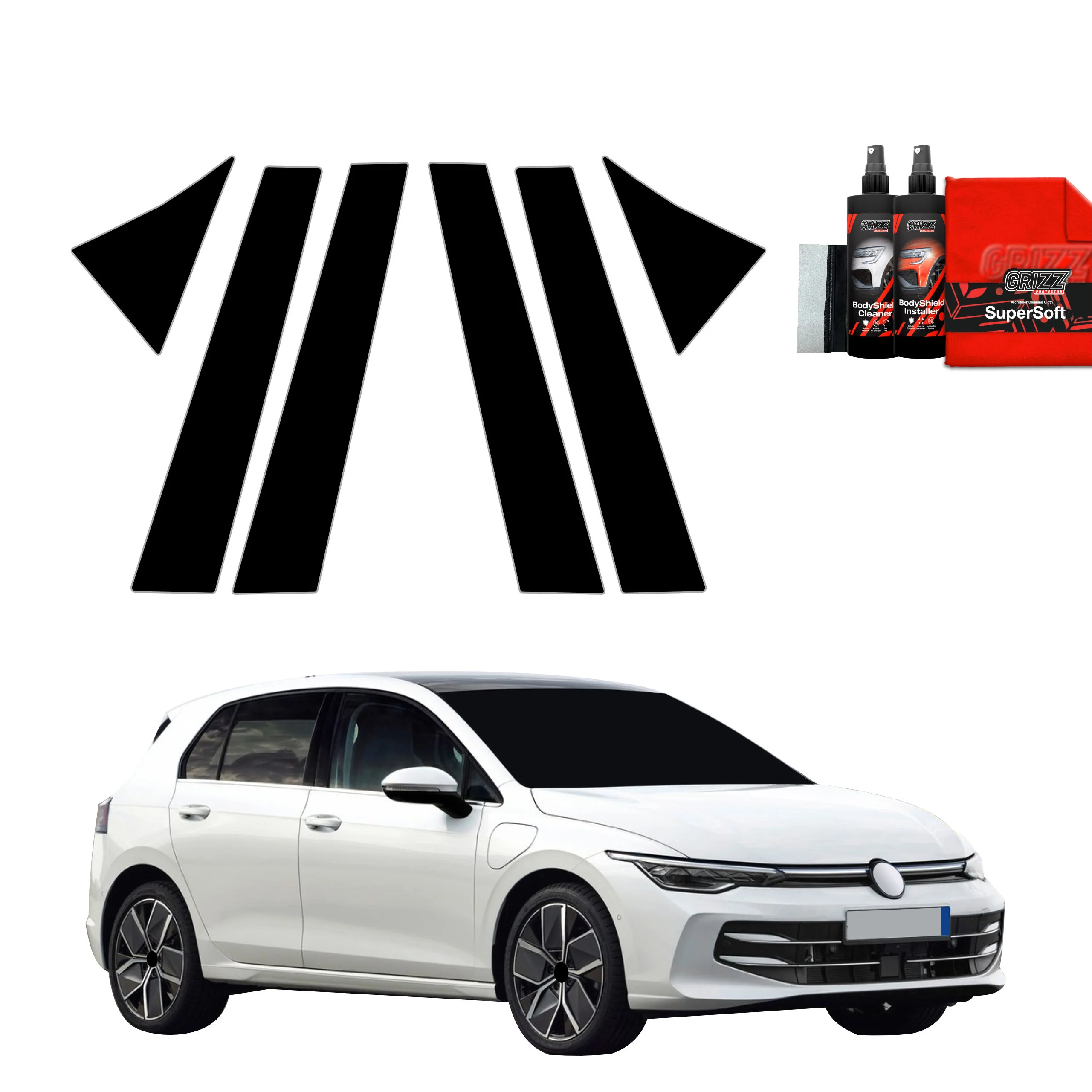 6in1 Schwarze schutzfolie für B-C-Säule - Volkswagen VW Golf 8 Hatchback (2024-2026)