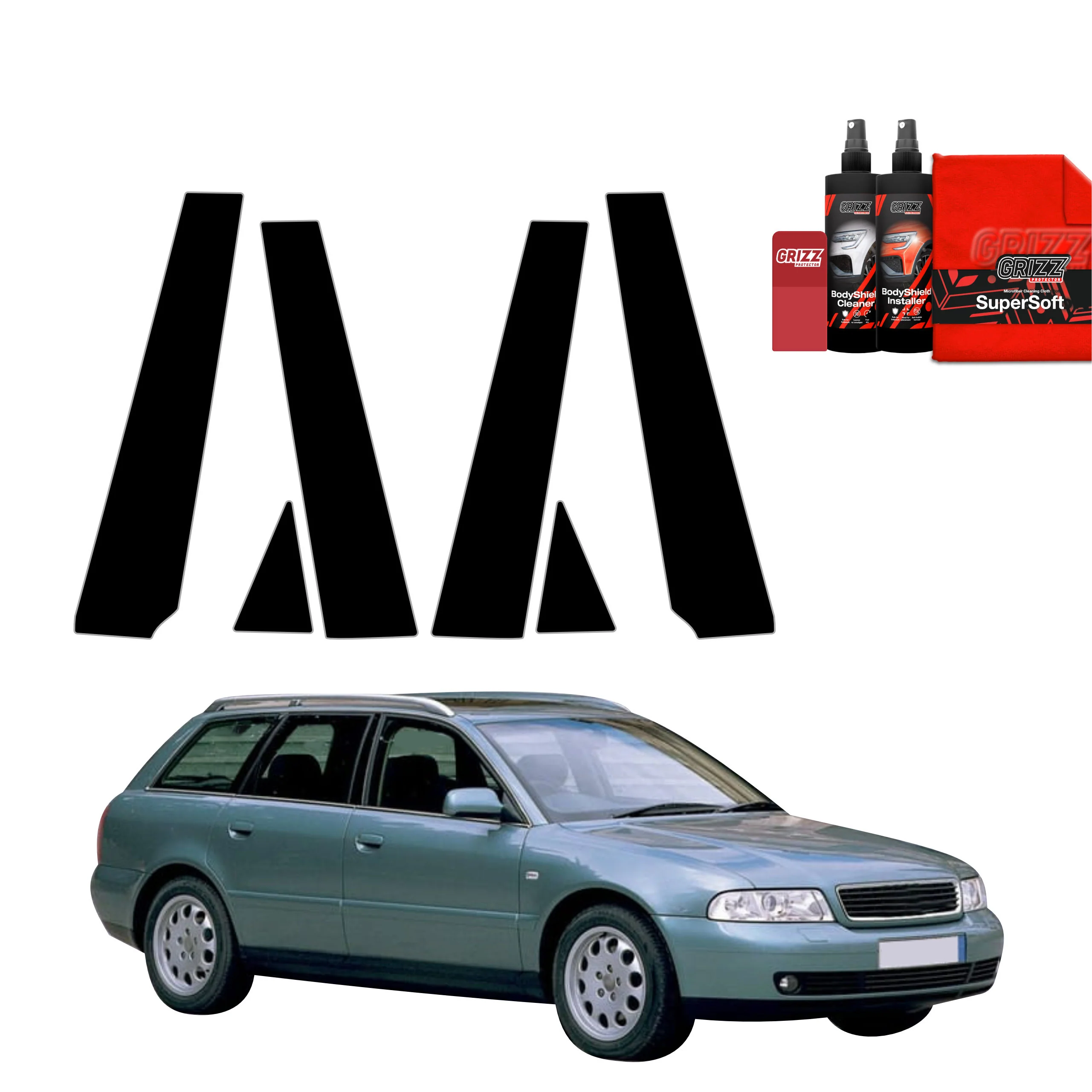 6in1 Schwarze schutzfolie für B-C-Säule - Audi A4 B5 Avant (1994-2001)