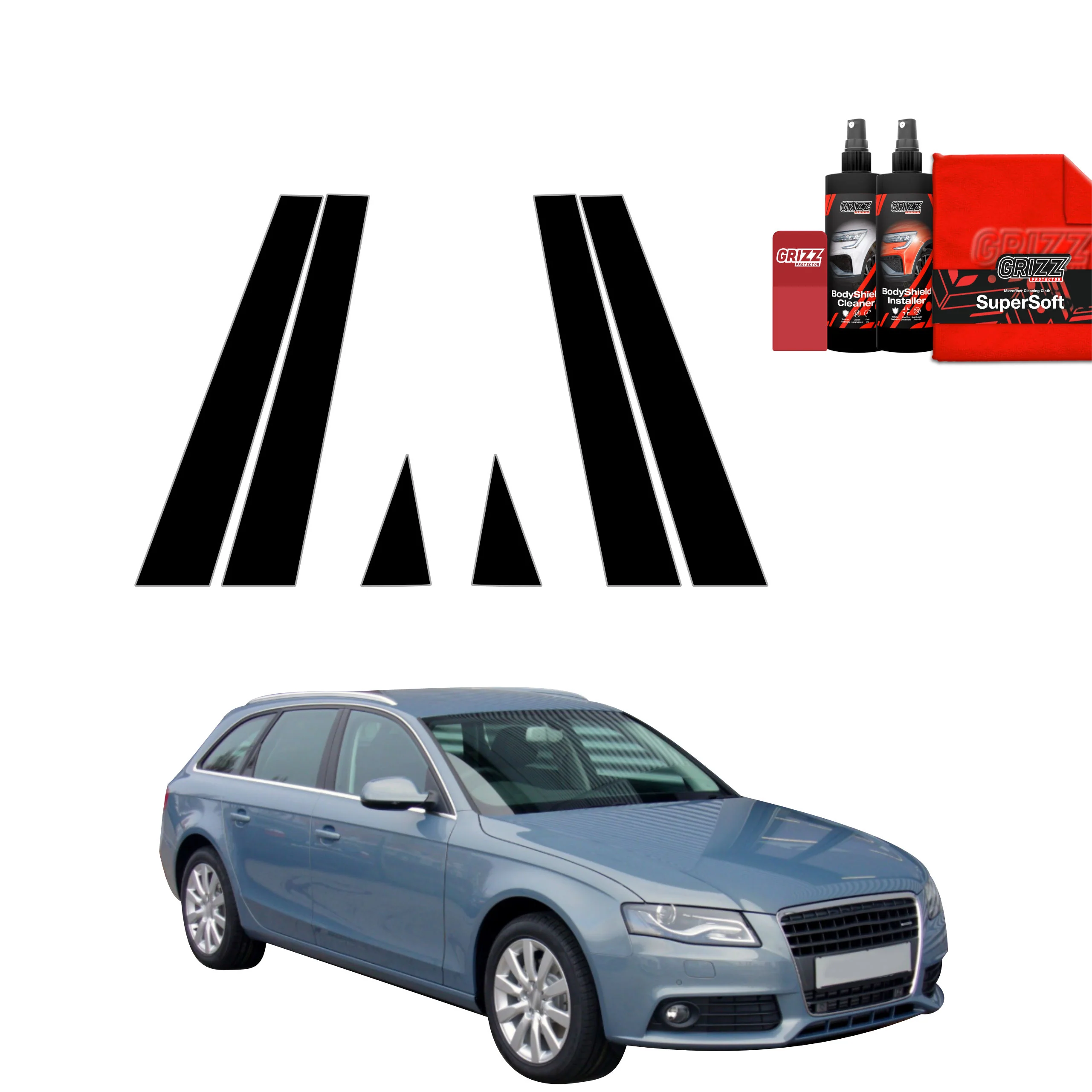 6in1 Schwarze schutzfolie fĂŒr B-C-SĂ€ule - Audi A4 B8 Avant (2007-2011)
