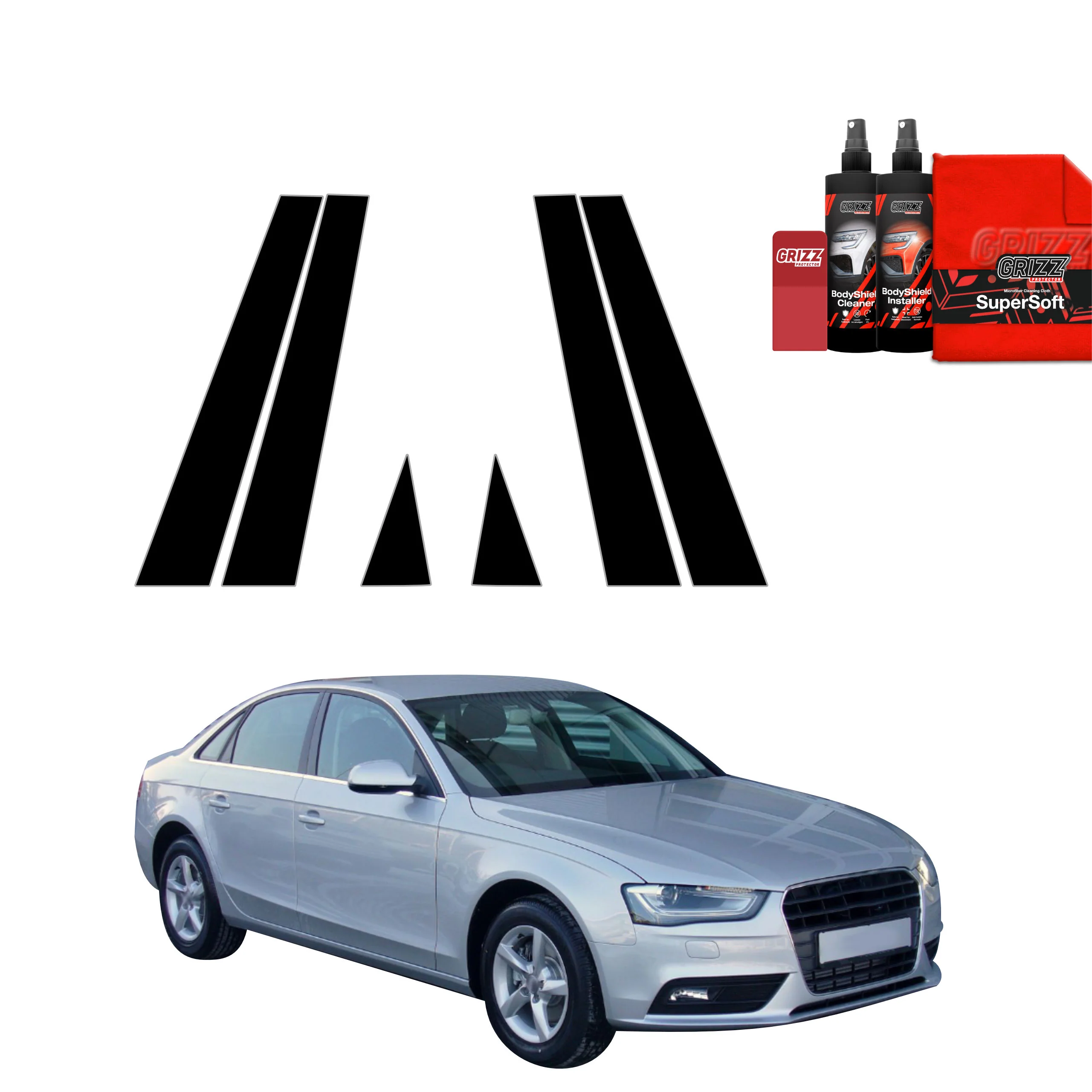 6in1 Schwarze schutzfolie für B-C-Säule - Audi A4 B8 Sedan Facelifting (2011-2015)