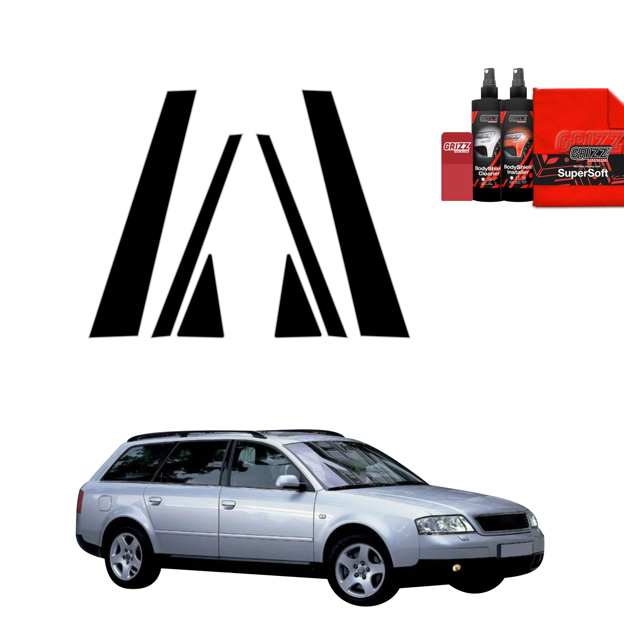 6in1 Schwarze schutzfolie für B-C-Säule - Audi A6 C5 Avant (1998-2004)
