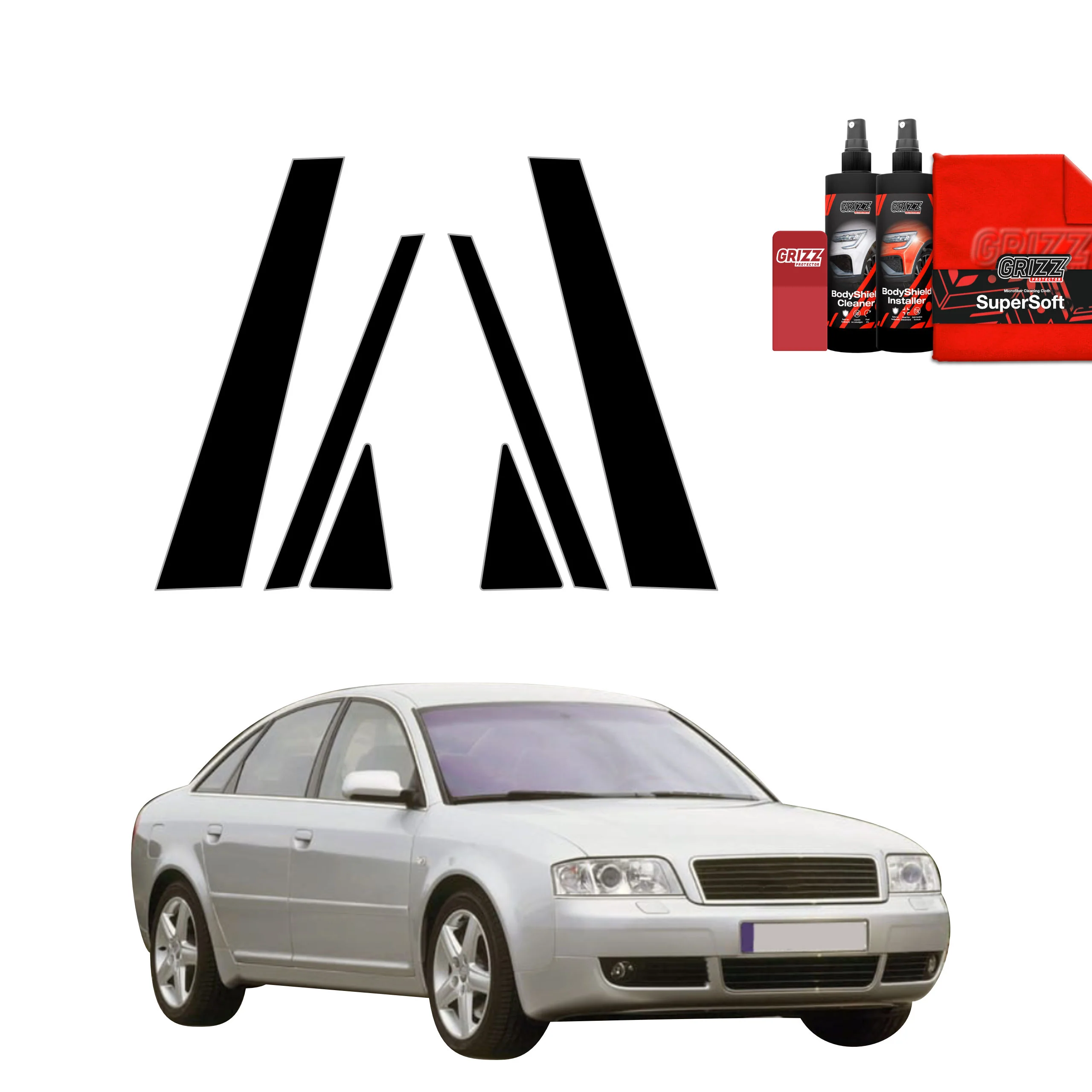 6in1 Schwarze schutzfolie fĂŒr B-C-SĂ€ule - Audi A6 C5 Sedan (1997-2004)