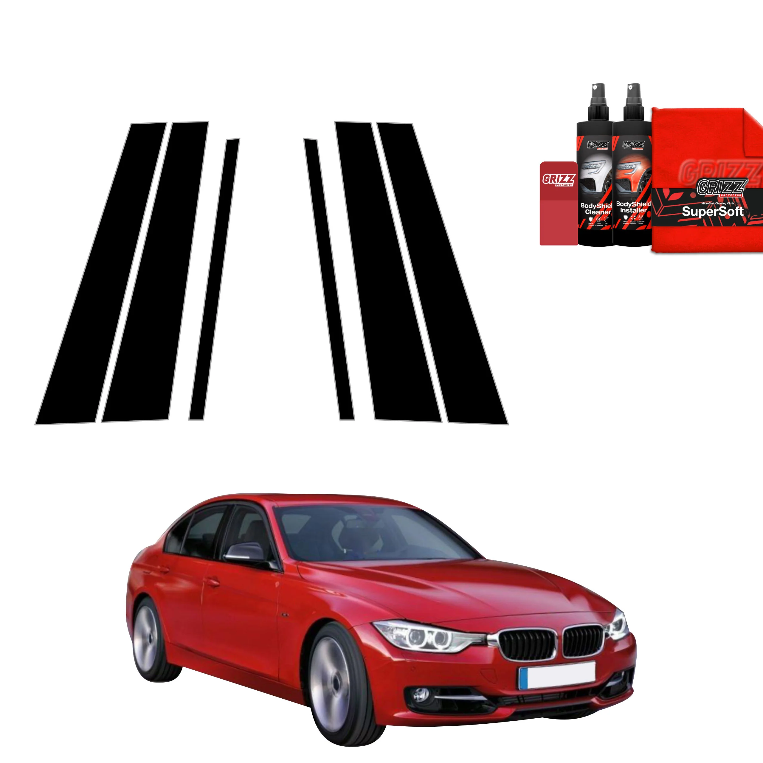 6in1 Schwarze schutzfolie für B-C-Säule - BMW 3 F30 Sedan Pre-LCI (2011-2015)