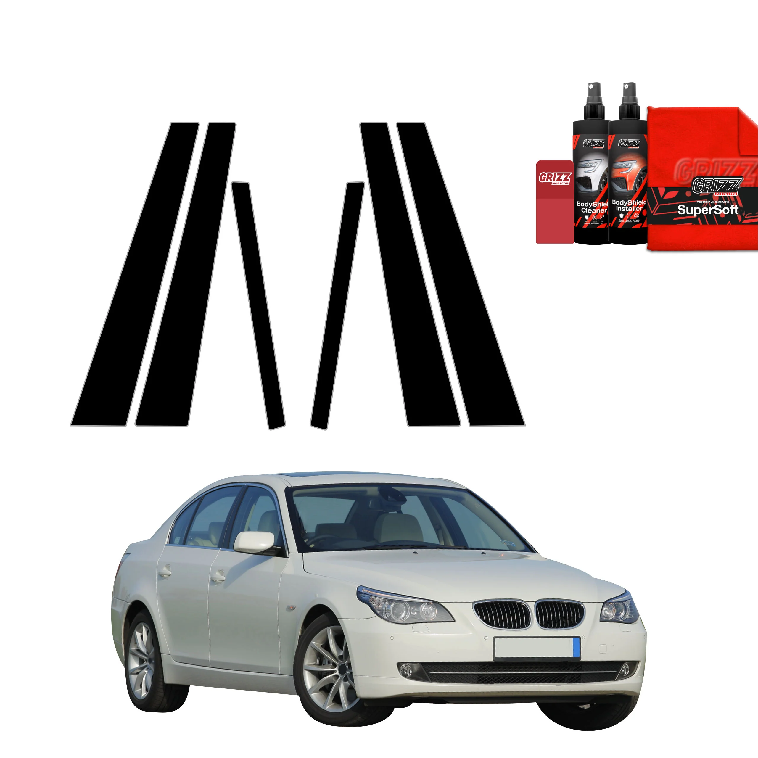 6in1 Schwarze schutzfolie für B-C-Säule - BMW 5 E60 Sedan 4D (2007-2010)