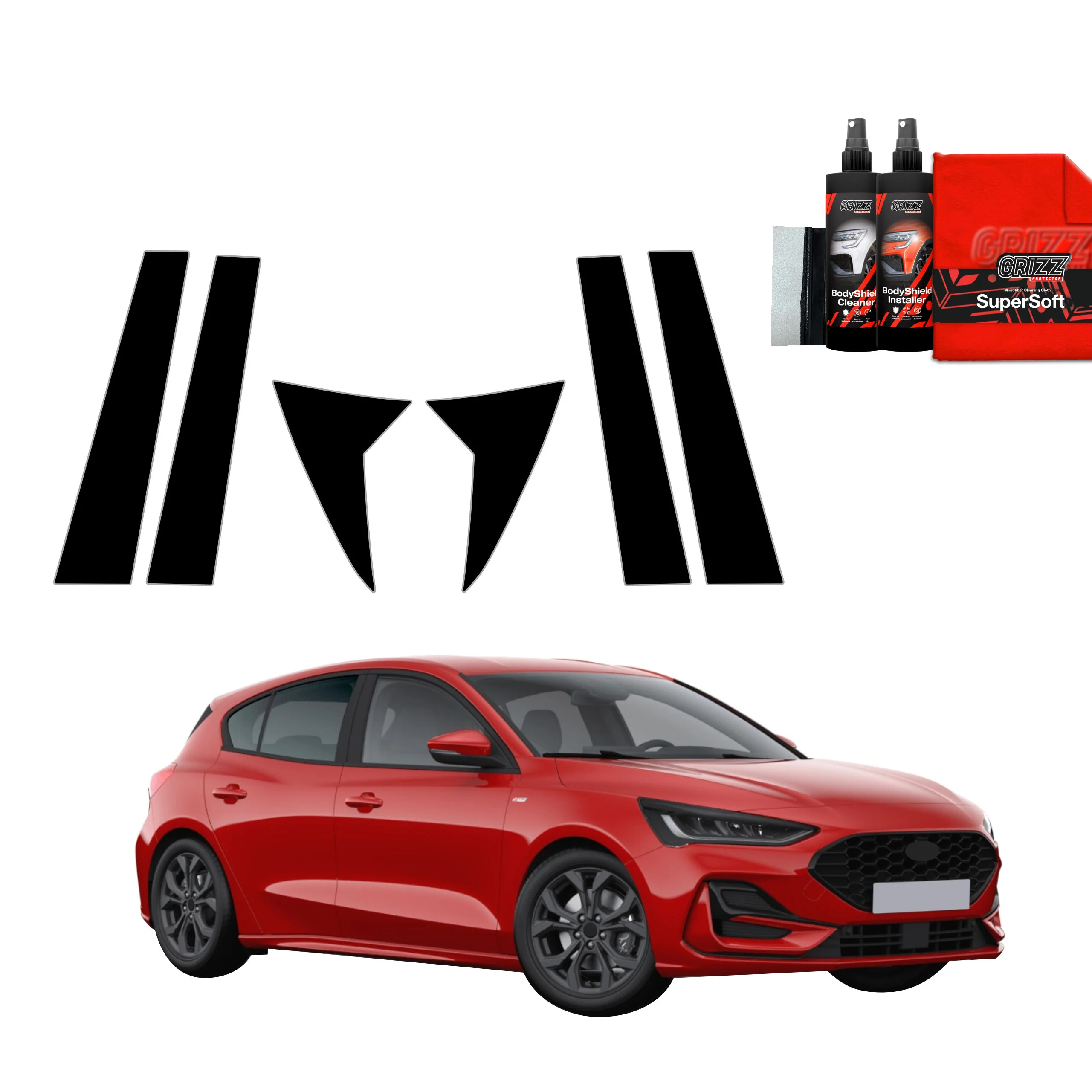 6in1 Schwarze Schutzfolie für B-Säule - Ford Focus ST-Line X Hatchback Facelift (2021-2025)