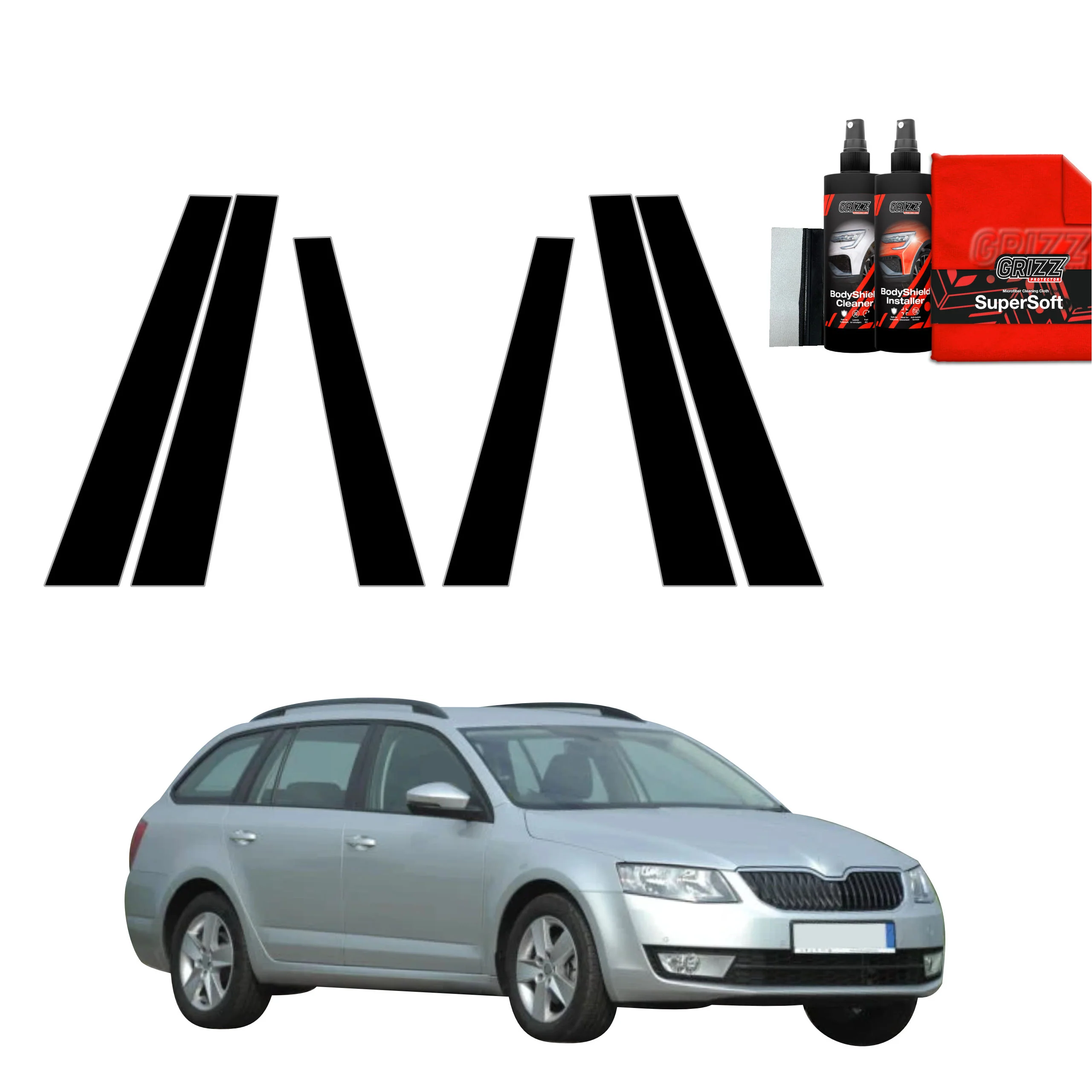 6in1 Schwarze Schutzfolie für B-C-Säule - Skoda Octavia 3 Kombi 5D (2017-2020)