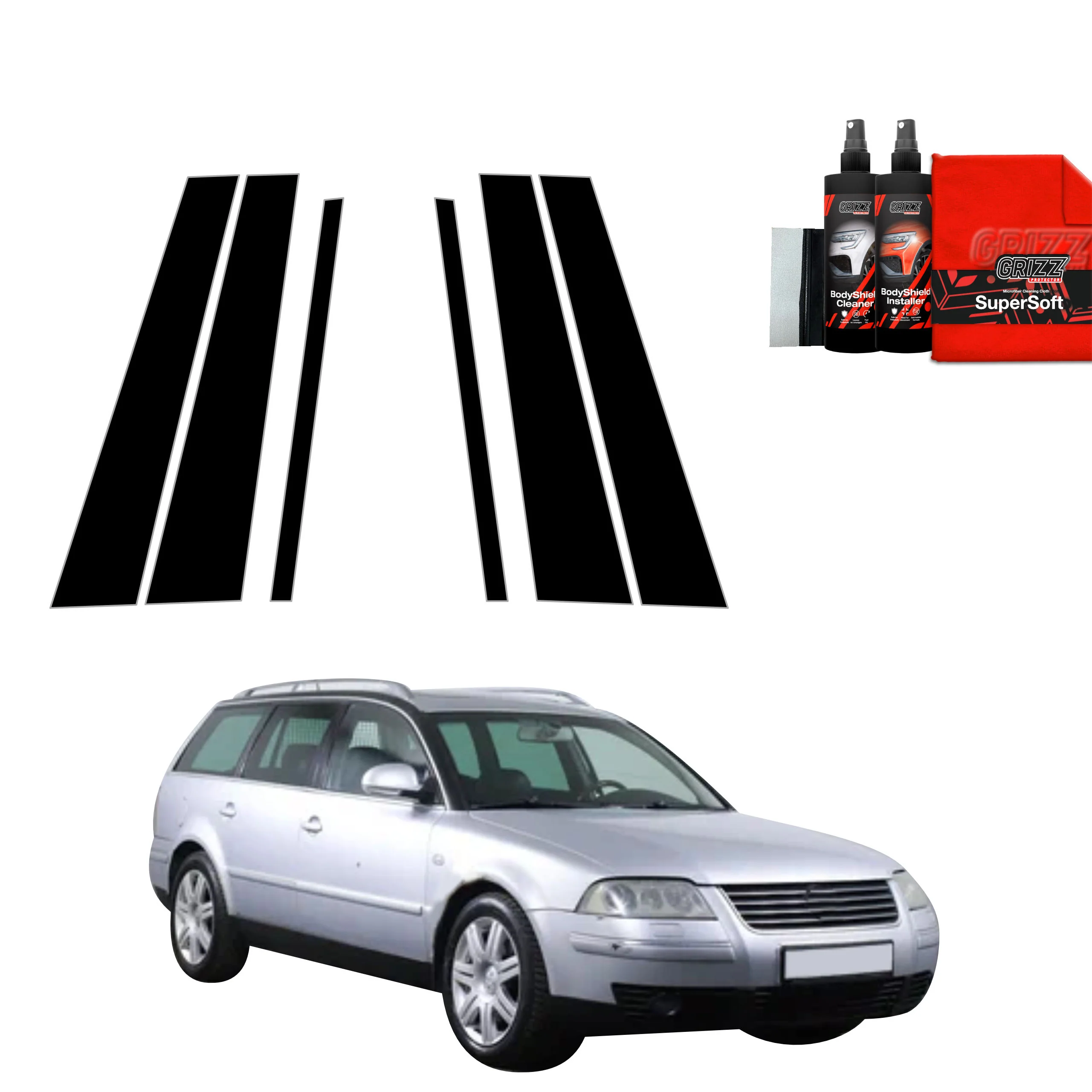 6in1 Schwarze Schutzfolie für B-C-Säule - Volkswagen Passat B5 Variant Facelifting (2000-2005)
