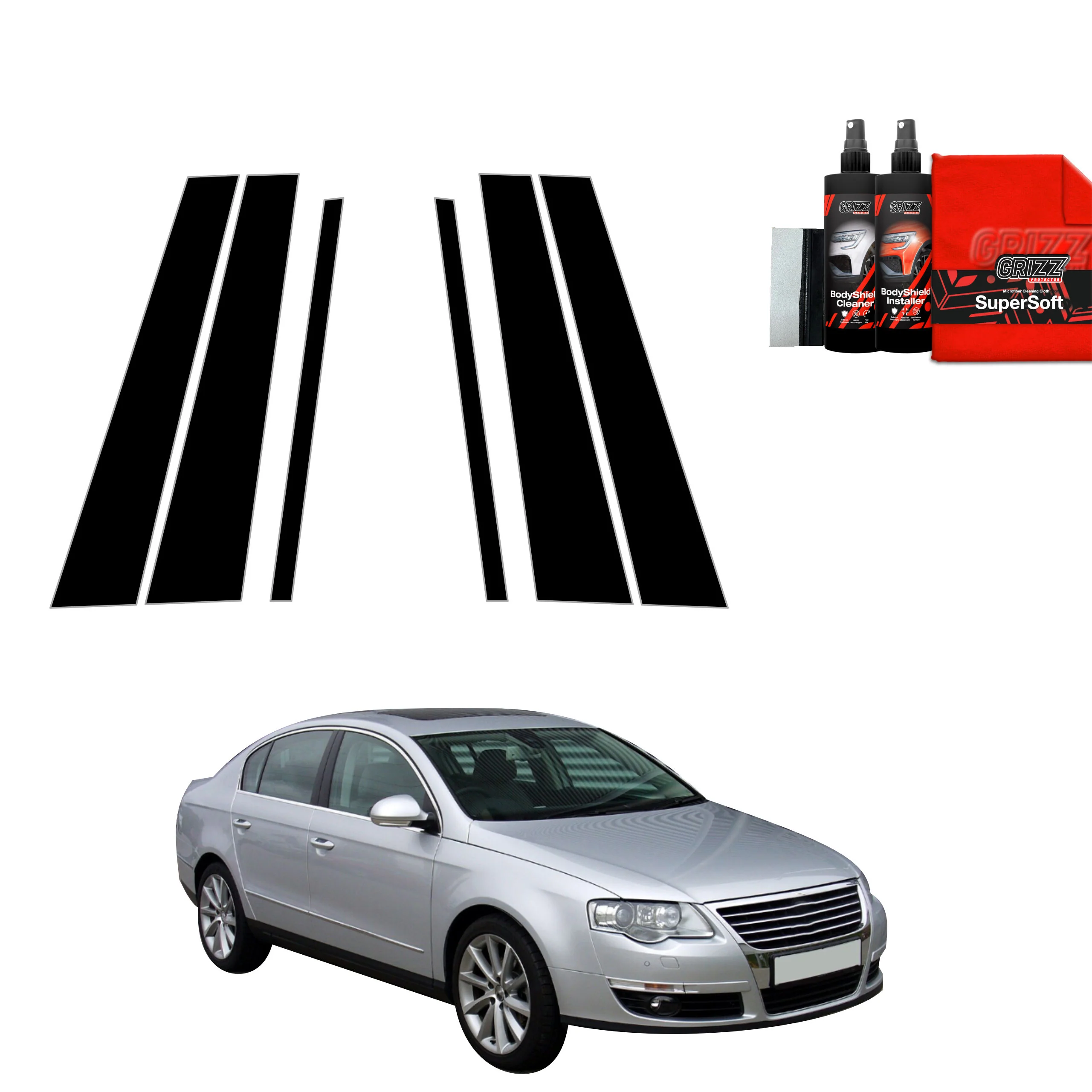 6in1 Schwarze Schutzfolie für B-C-Säule - Volkswagen Passat B6 Sedan (2005-2010)
