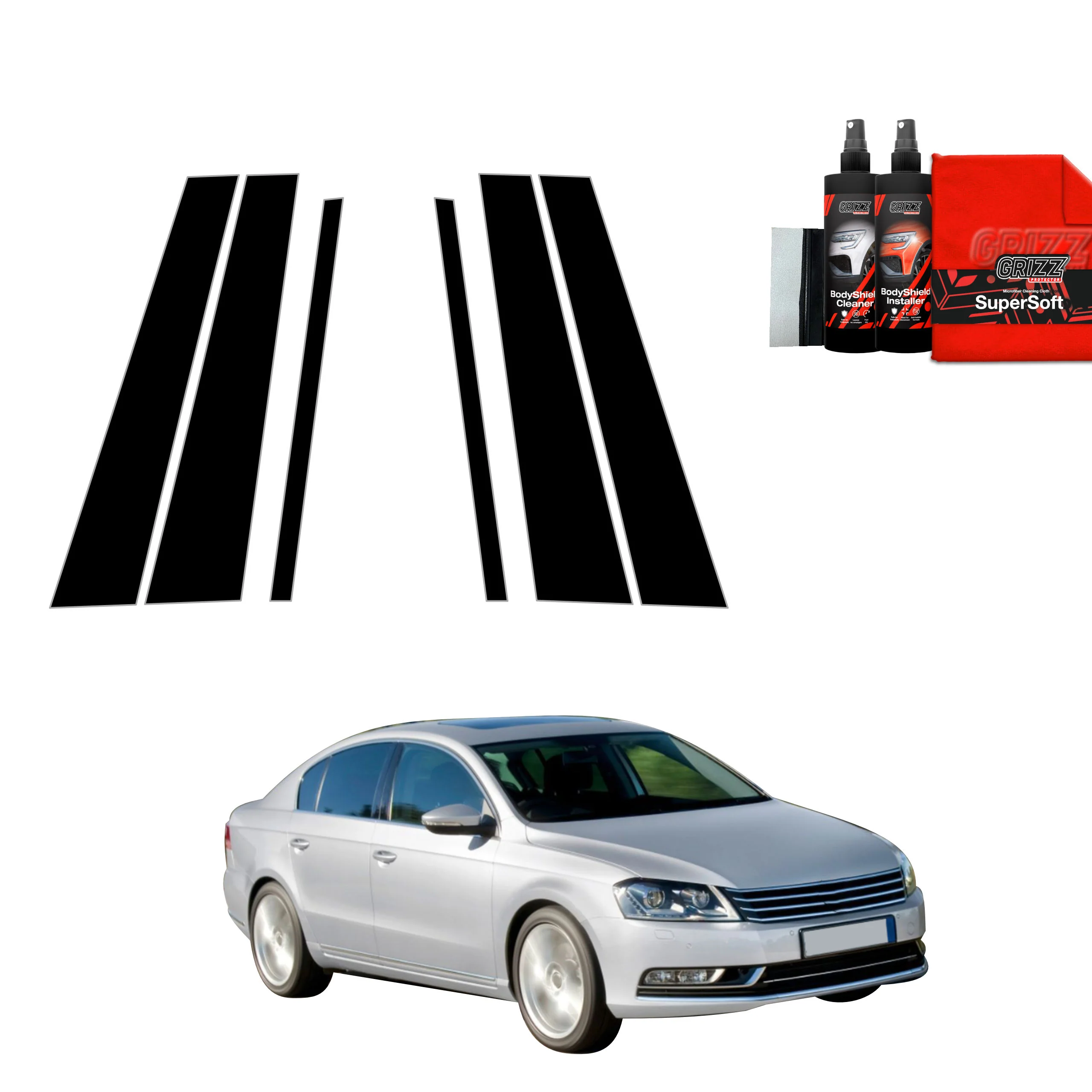 6in1 Schwarze Schutzfolie für B-C-Säule - Volkswagen Passat B7 Sedan (2010-2014)